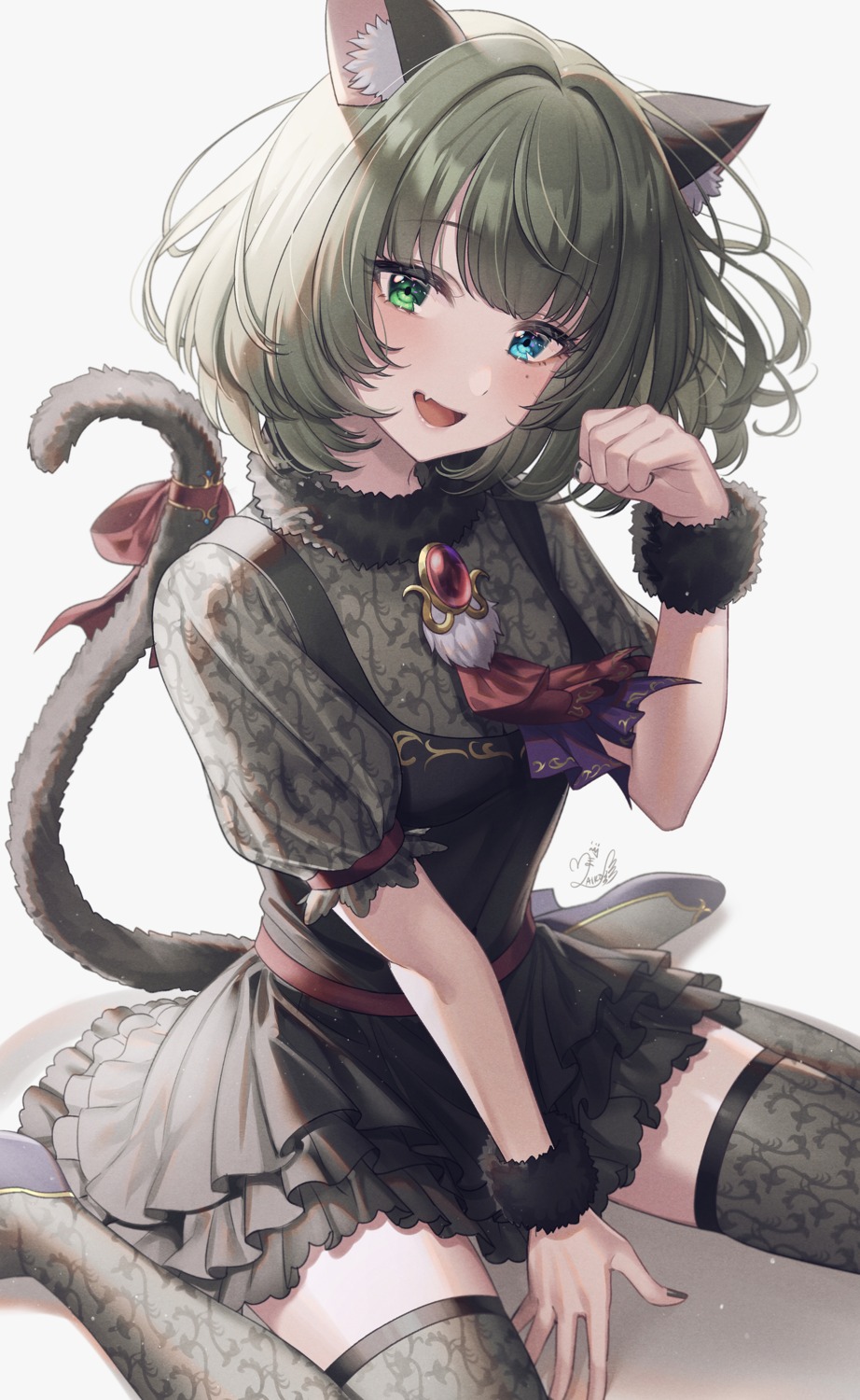 animal_ears dress heterochromia mairo nekomimi see_through tail takagaki_kaede the_idolm@ster the_idolm@ster_cinderella_girls thighhighs