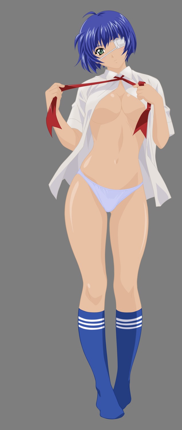 cleavage eyepatch ikkitousen ikkitousen~great_guardians~ no_bra open_shirt pantsu rin_sin ryomou_shimei seifuku transparent_png undressing vector_trace