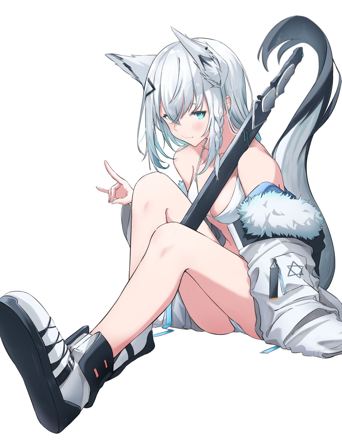 animal_ears bikini cameltoe hololive hololive_gamers kitsune open_shirt shirakami_fubuki swimsuits sword tagme tail