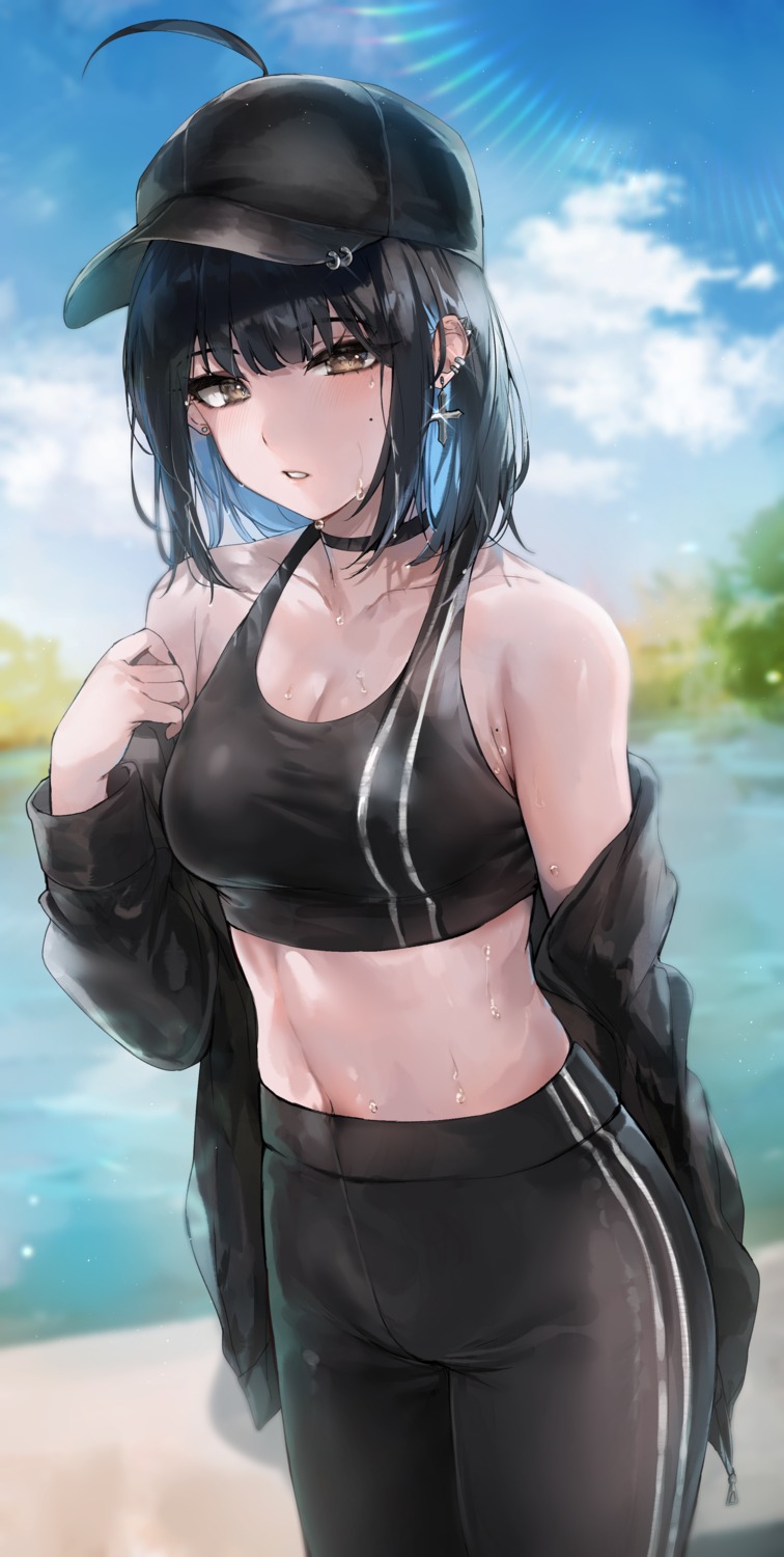 bra cleavage gym_uniform irene_(kanniiepan) kanniiepan open_shirt undressing