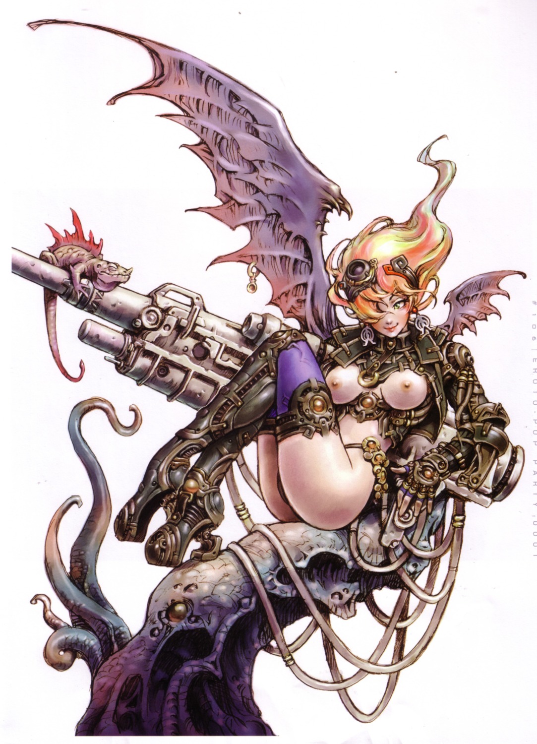 ass breasts gun nipples thighhighs thong wings yamashita_shunya