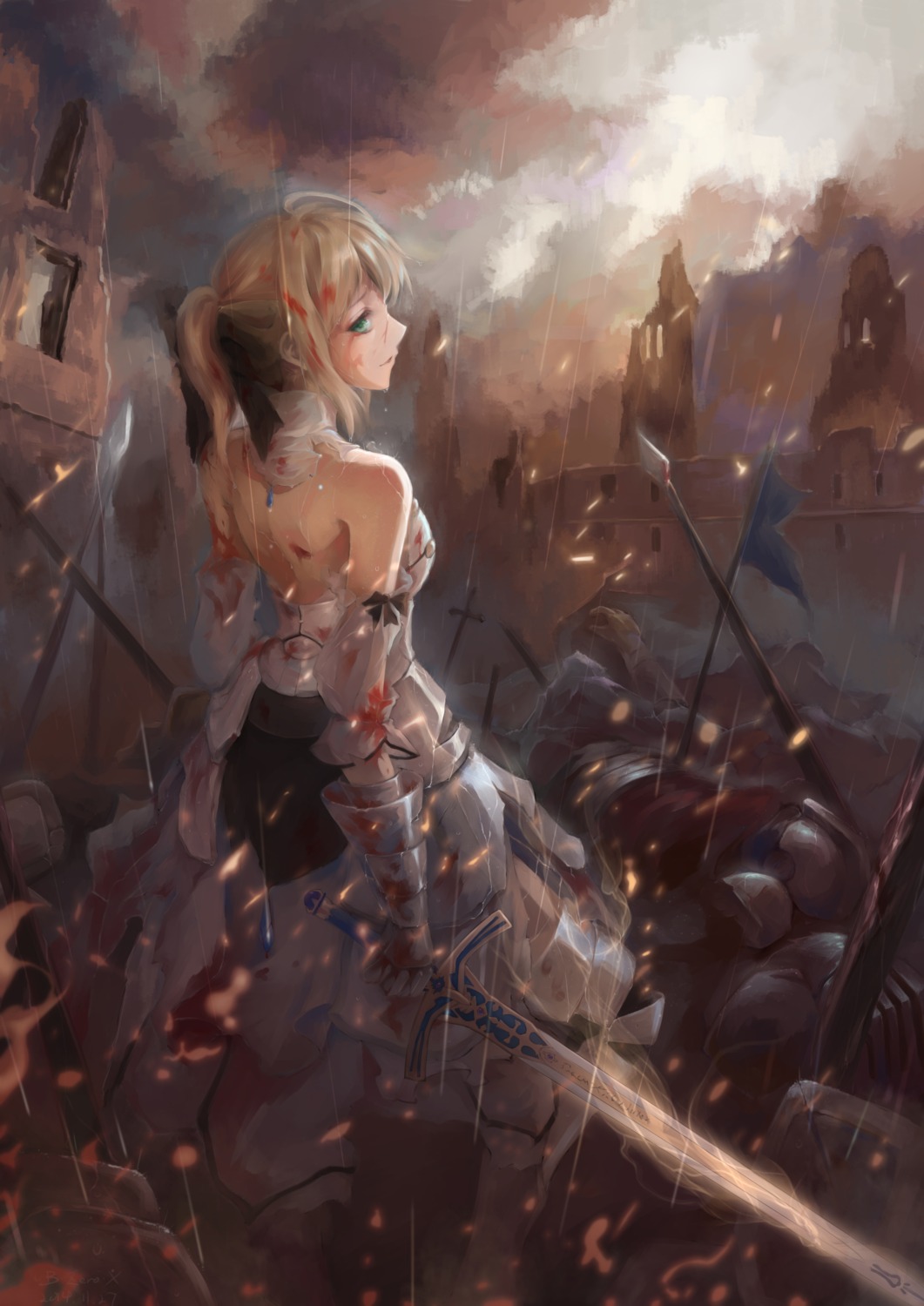 armor blood bzerox dress fate/stay_night fate/unlimited_codes saber saber_lily sword