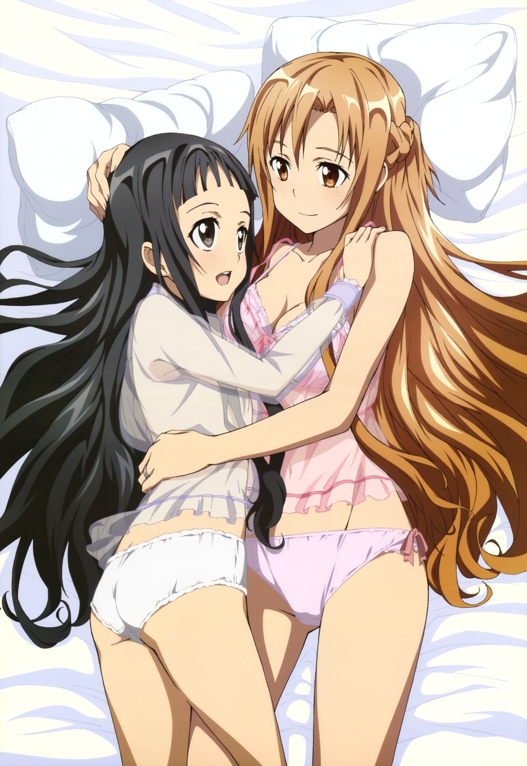 asuna_(sword_art_online) bra cleavage lingerie nishiguchi_tomoya pantsu see_through sword_art_online yui_(sword_art_online)