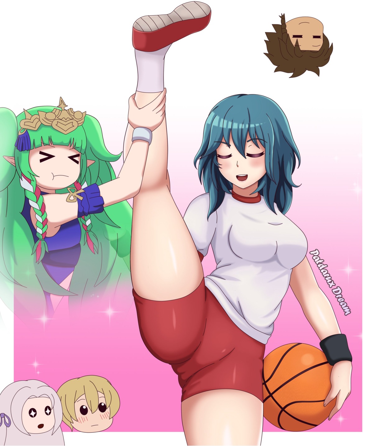 basketball byleth_(fire_emblem) cameltoe claude_(fire_emblem) dimitri_alexandre_blaiddyd edelgard_von_hresvelg fire_emblem fire_emblem_three_houses gym_uniform patdarux pointy_ears sothis