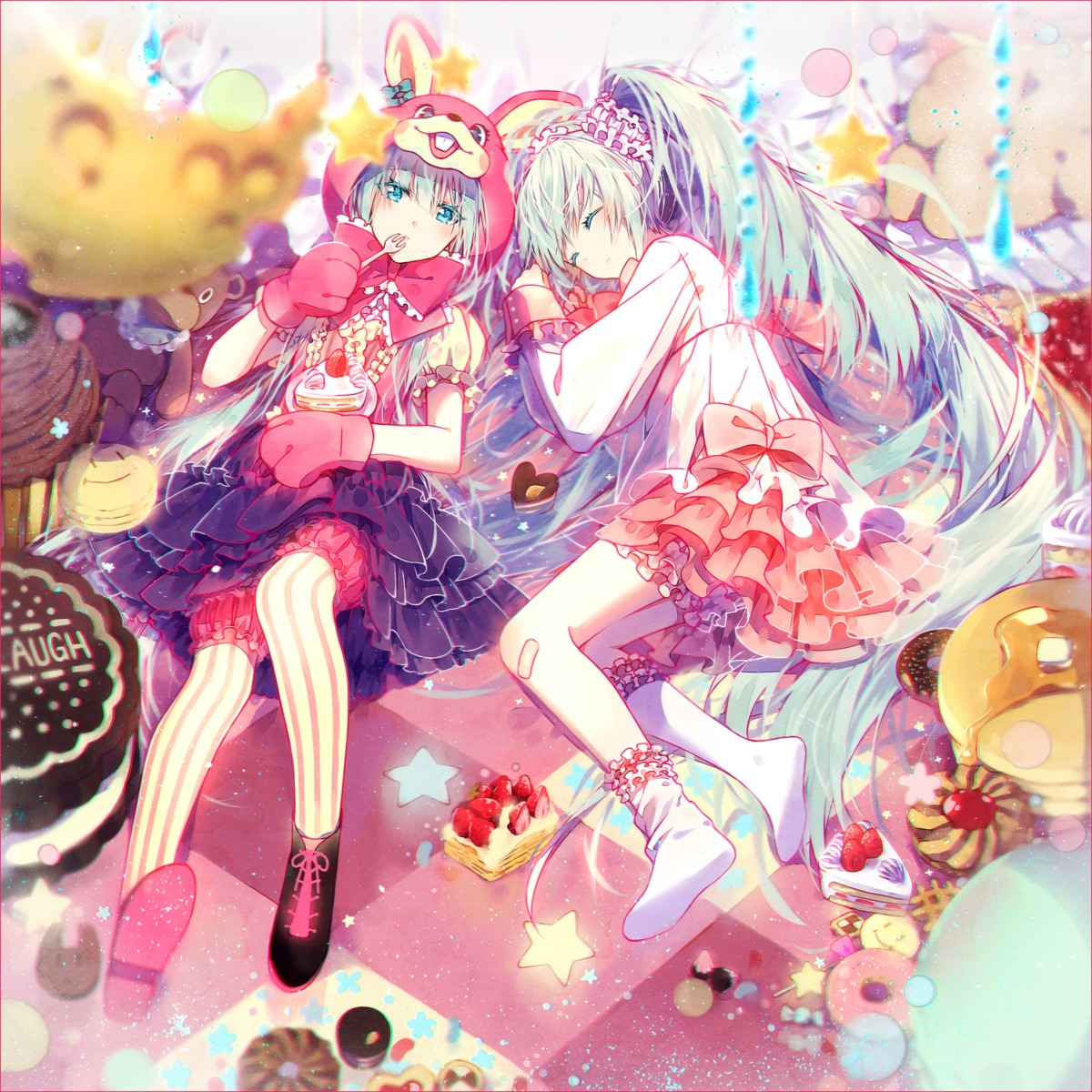 bandaid hakusai_(tiahszld) hatsune_miku lots_of_laugh_(vocaloid) pantyhose vocaloid