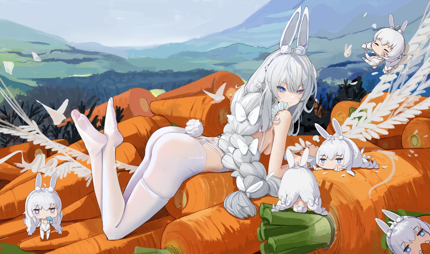 animal_ears ass azur_lane bunny_ears bunny_girl chibi feet garter le_malin_(azur_lane) lwj no_bra pantyhose tail