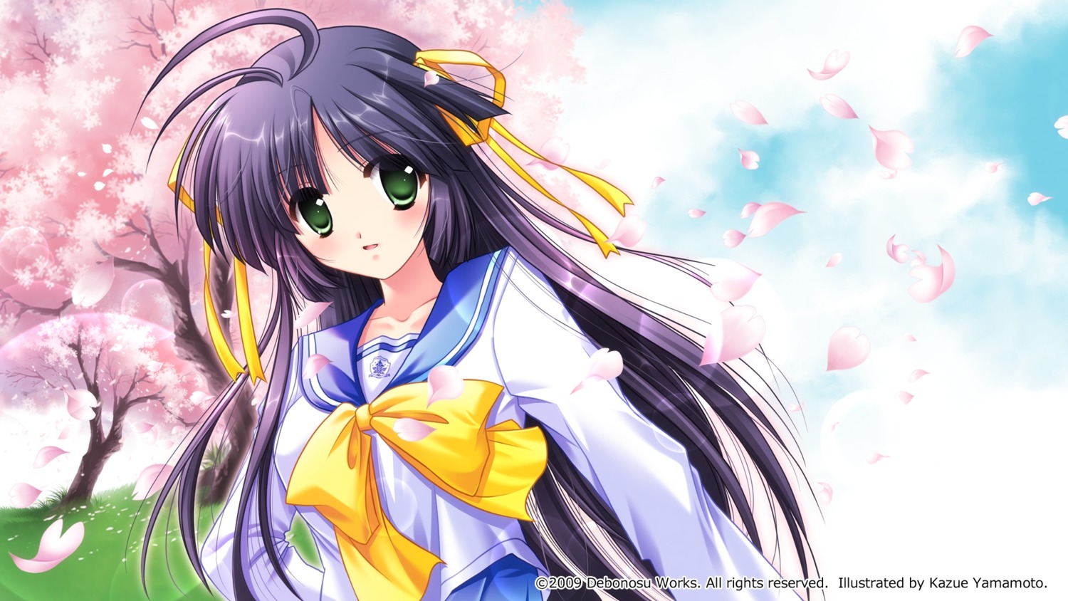 arashiyama_ibuki kagura_douchuuki seifuku wallpaper yamamoto_kazue