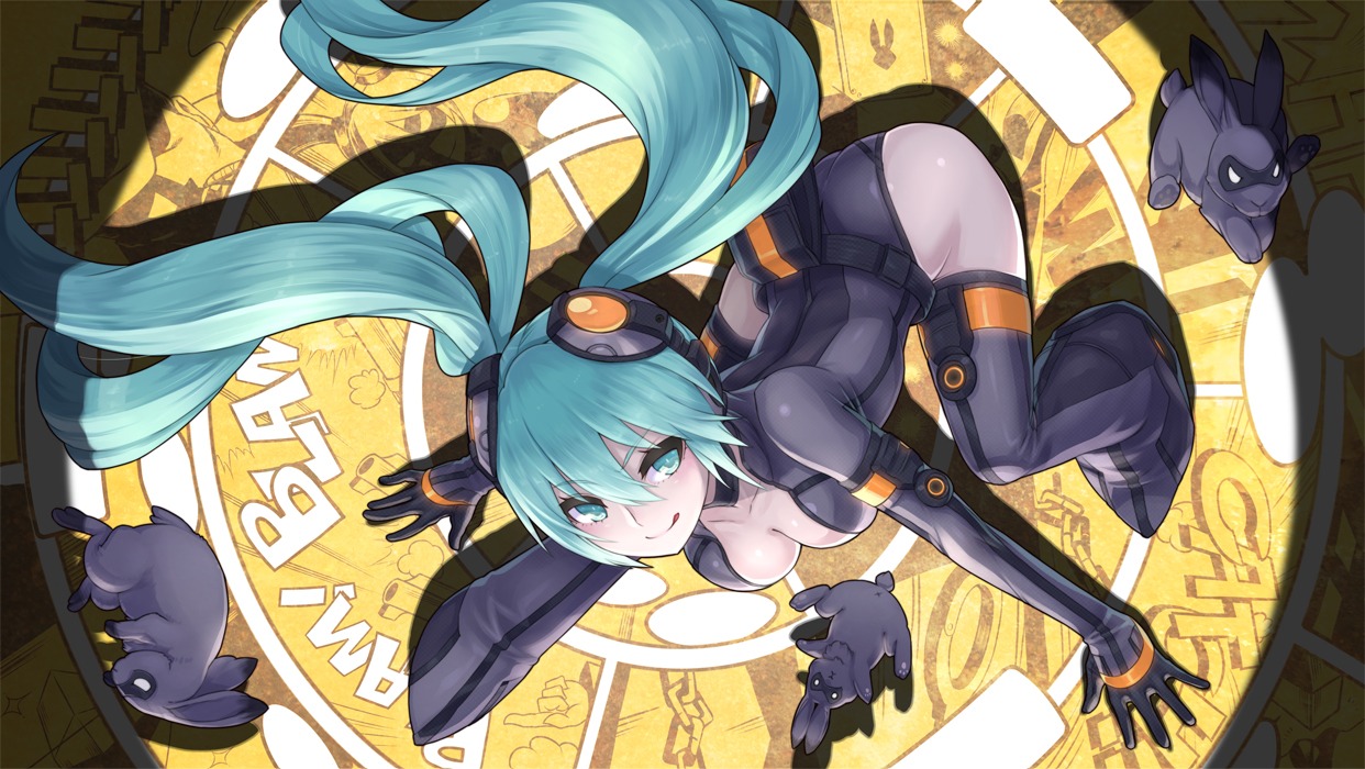 2d bodysuit cleavage hatsune_miku thighhighs vocaloid