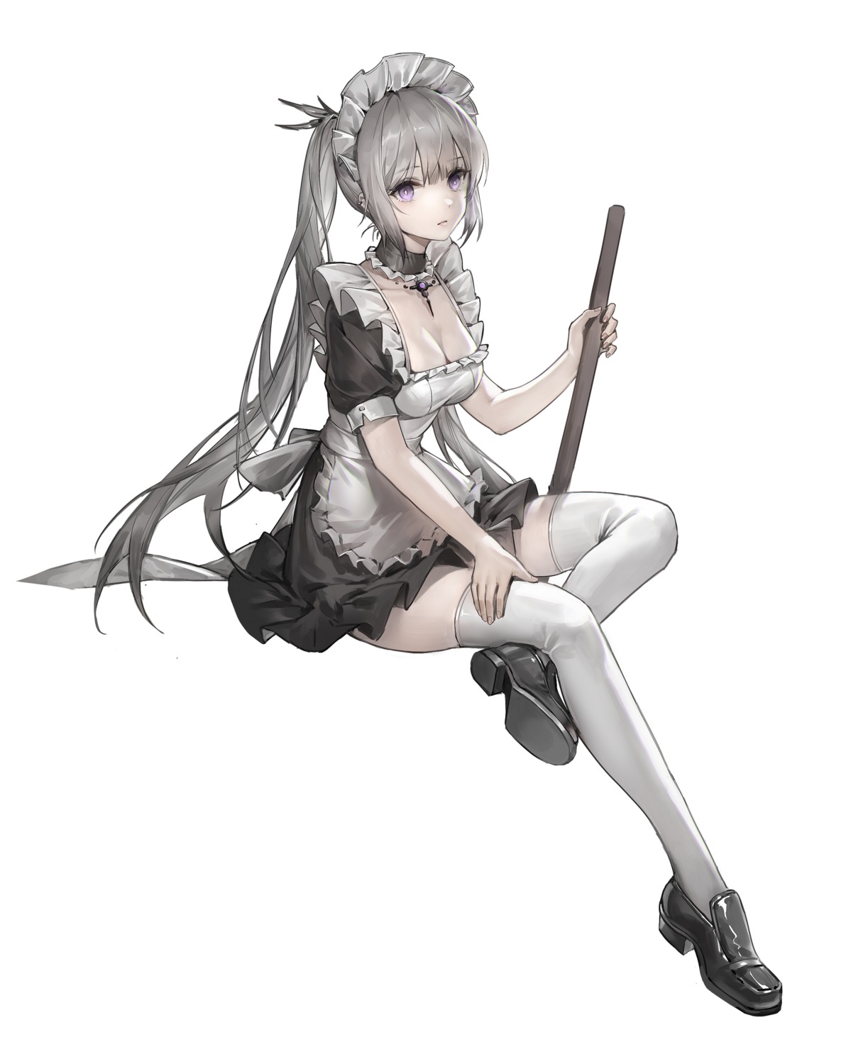 maid sawamaharu skirt_lift thighhighs