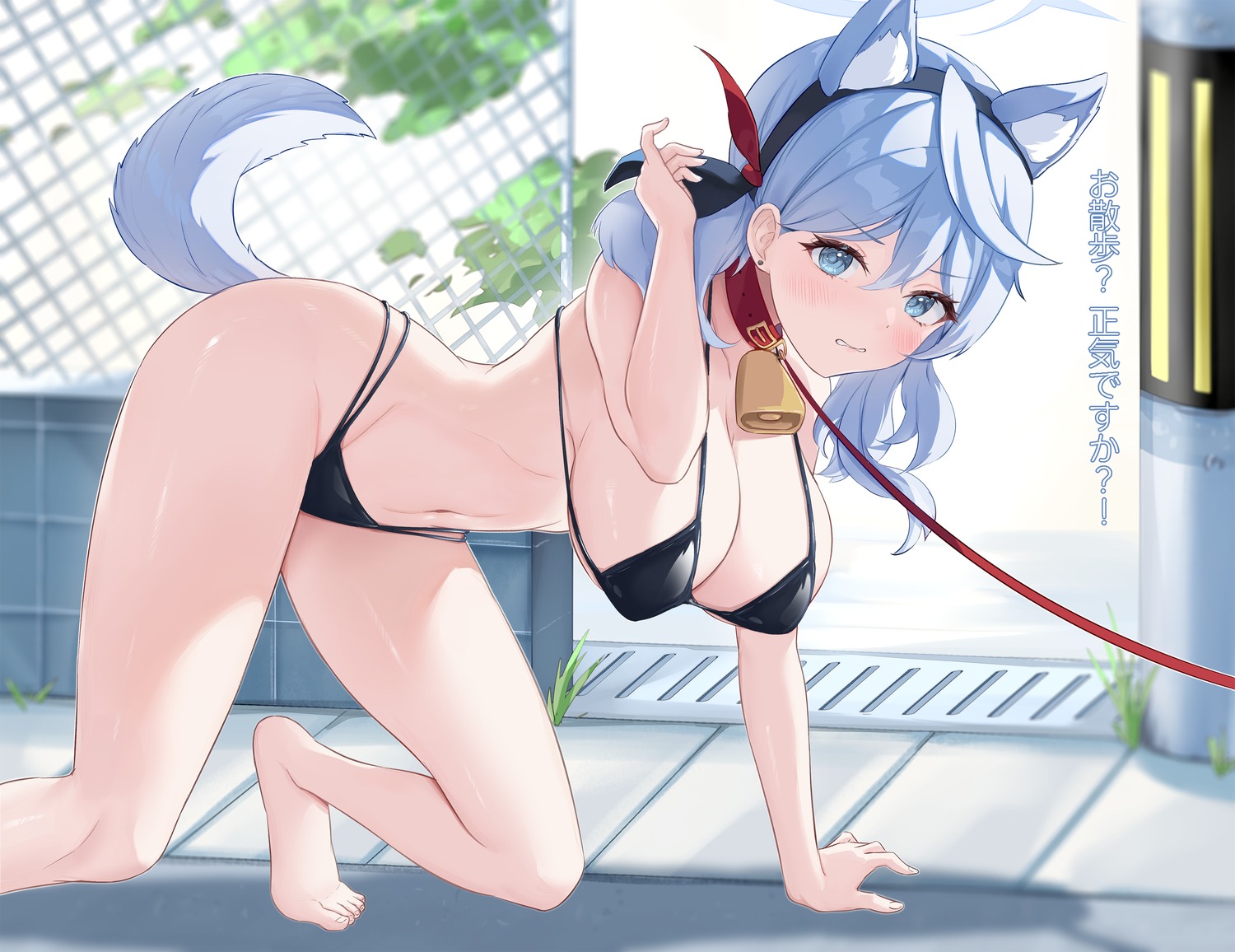 amau_ako animal_ears bikini blue_archive halo sauvignon swimsuits tail thong