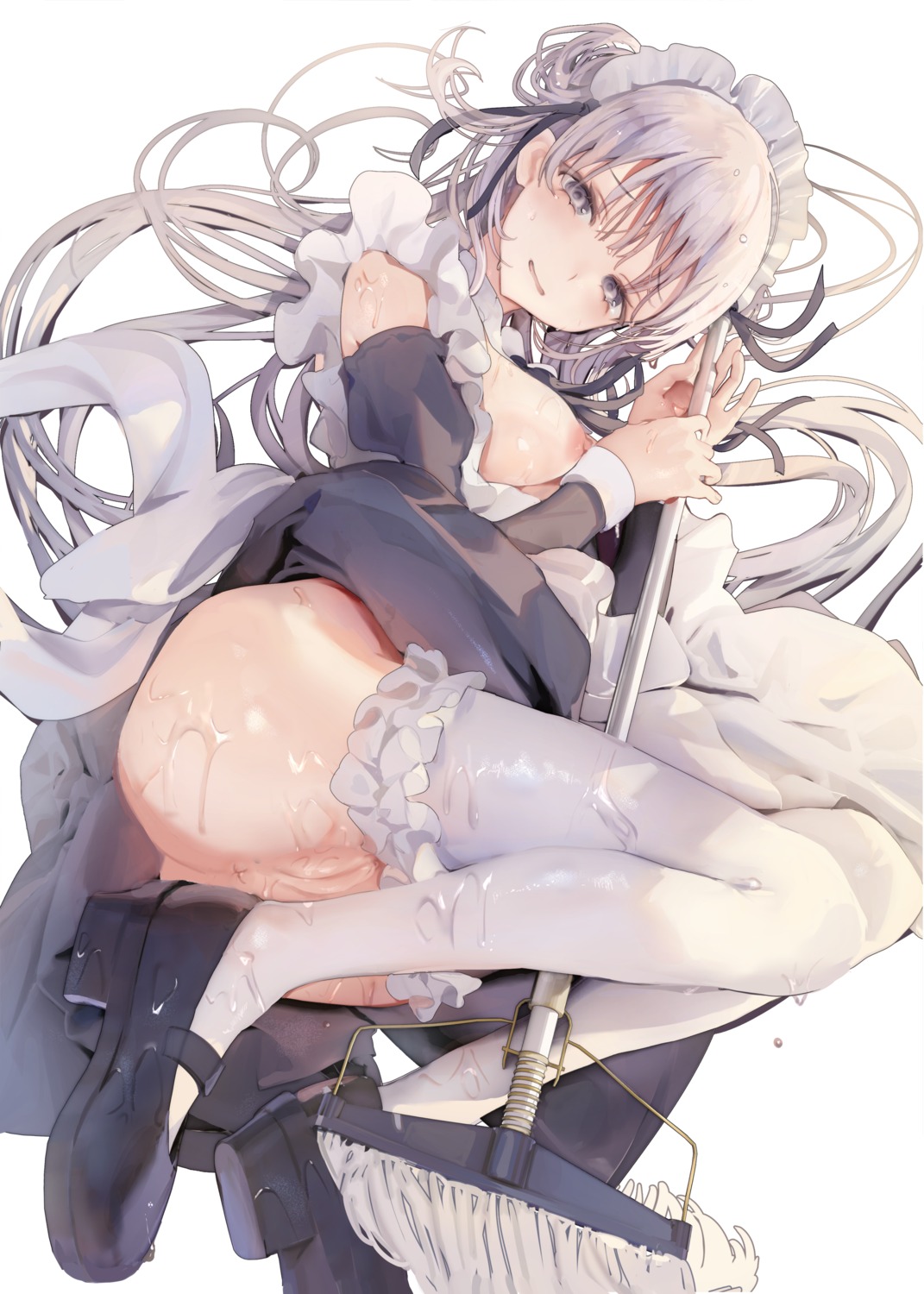 anus breasts iijima_masashi maid nipples no_bra nopan open_shirt pussy skirt_lift thighhighs uncensored wet