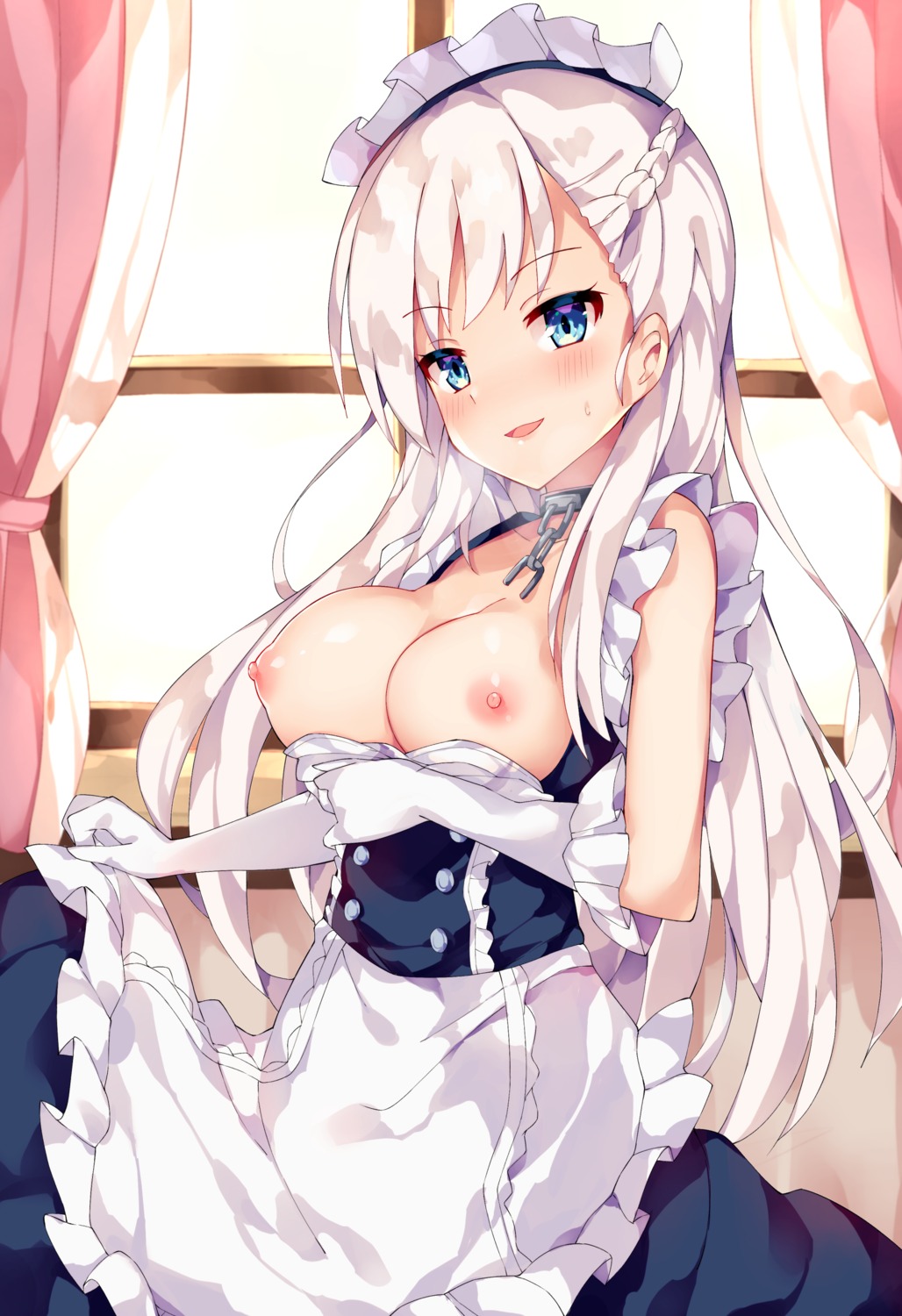 azur_lane belfast_(azur_lane) breast_hold breasts maid nipples no_bra skirt_lift unacchi unahouse