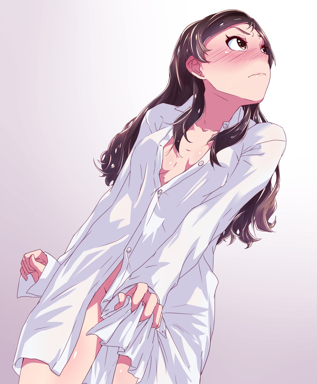 bottomless cleavage dress_shirt hisa_tsuki kitazawa_shiho no_bra open_shirt the_idolm@ster the_idolm@ster_million_live!