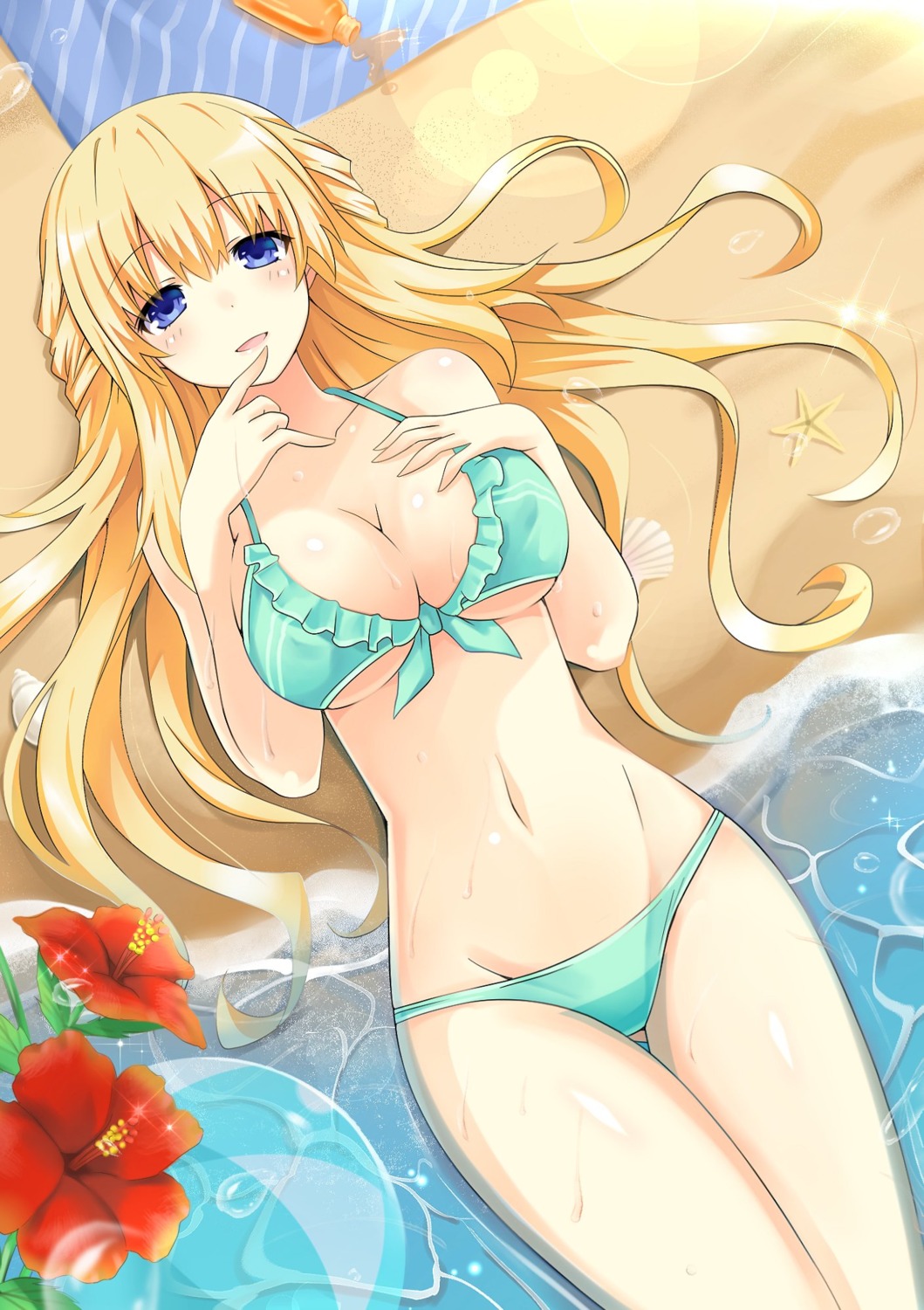 bikini choujigen_game_neptune cleavage swimsuits underboob vert wet zero_(ray_0805)