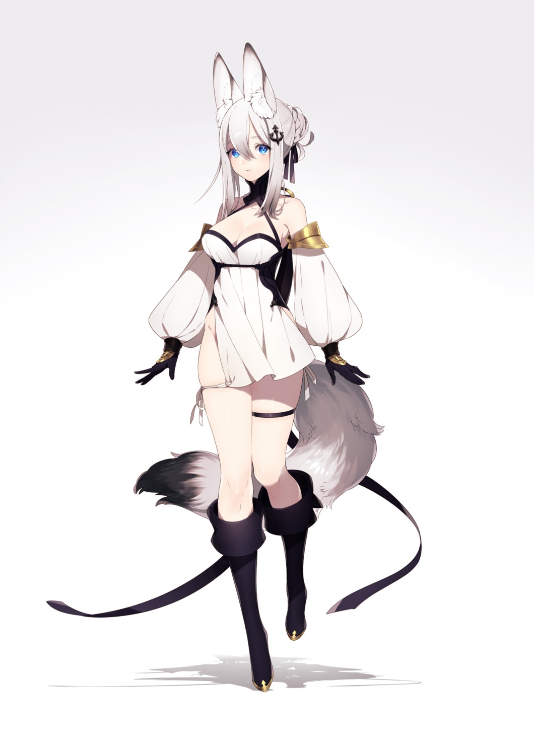 animal_ears asahi_nini cleavage dress garter nopan tail