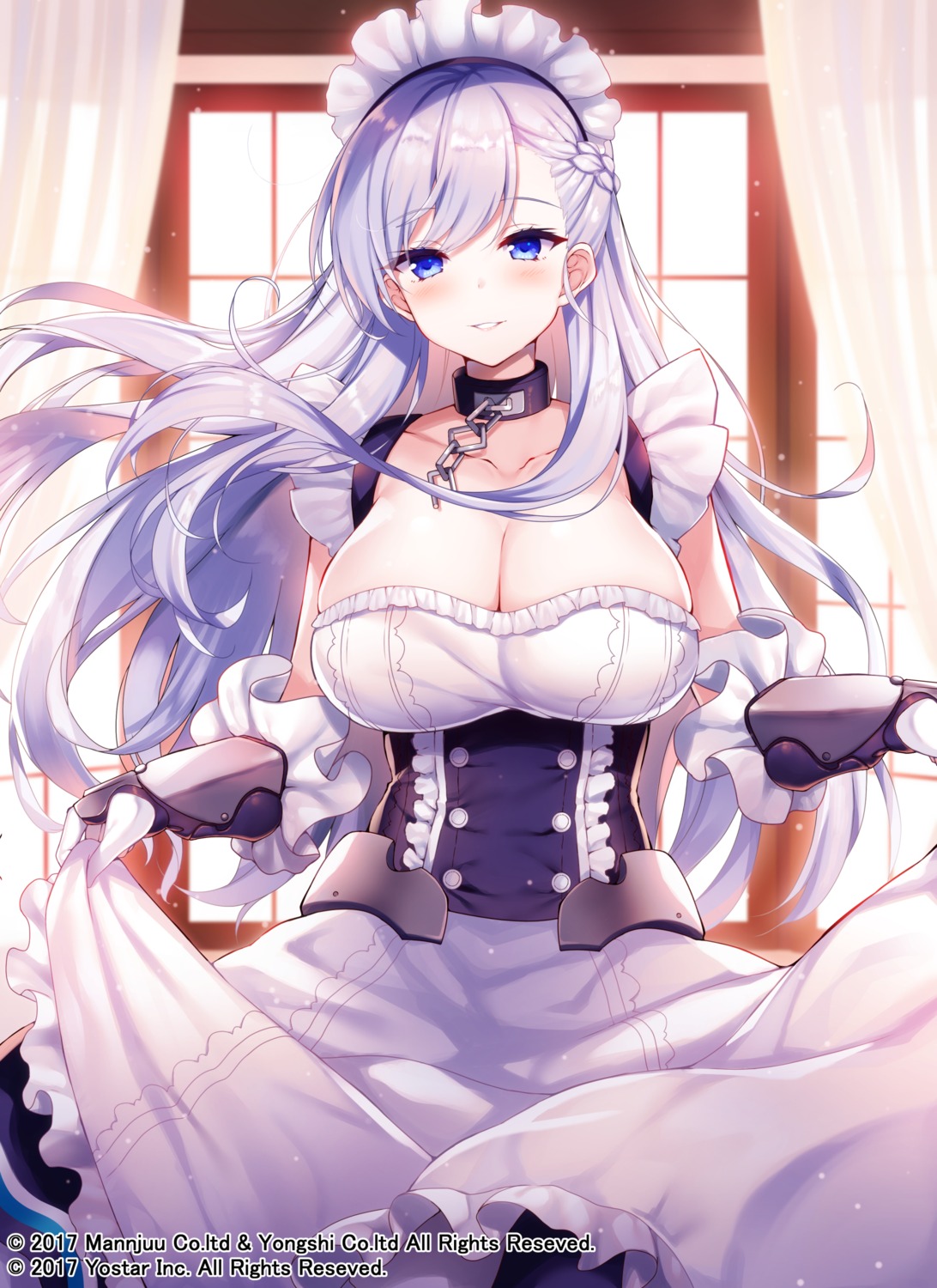 armor azur_lane azur_lane_episode_of_belfast belfast_(azur_lane) cleavage maid raiou skirt_lift