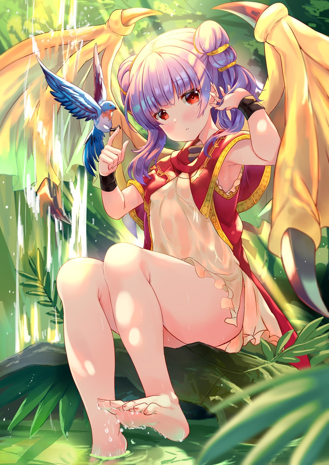 dress fire_emblem fire_emblem:_seima_no_kouseki myrrh_(fire_emblem) no_bra nopan see_through wet wet_clothes wings xephonia