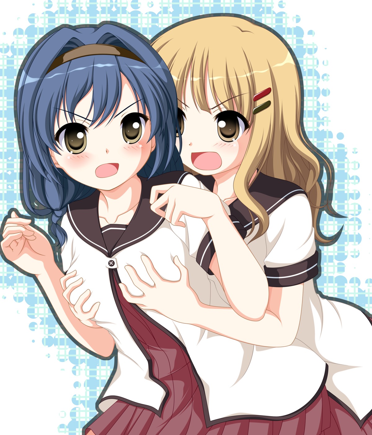 breast_grab furutani_himawari kakesu oomuro_sakurako seifuku yuru_yuri