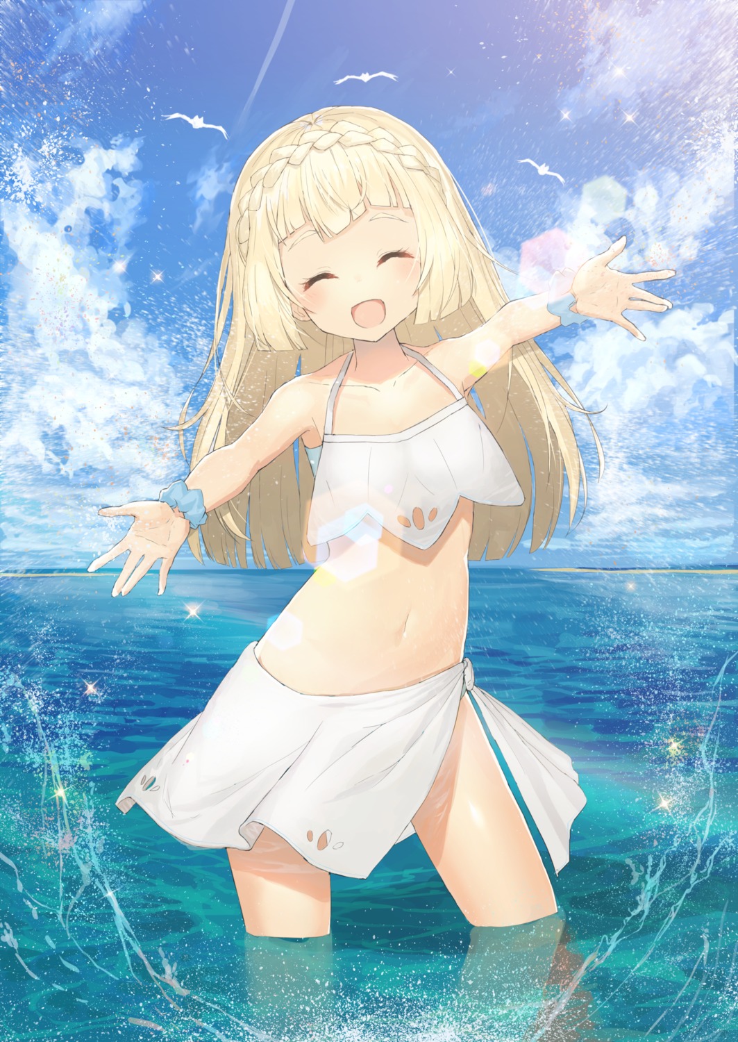 akamizuki_(akmzk) lillie_(pokemon) pokemon pokemon_sm pokemon_usum wet