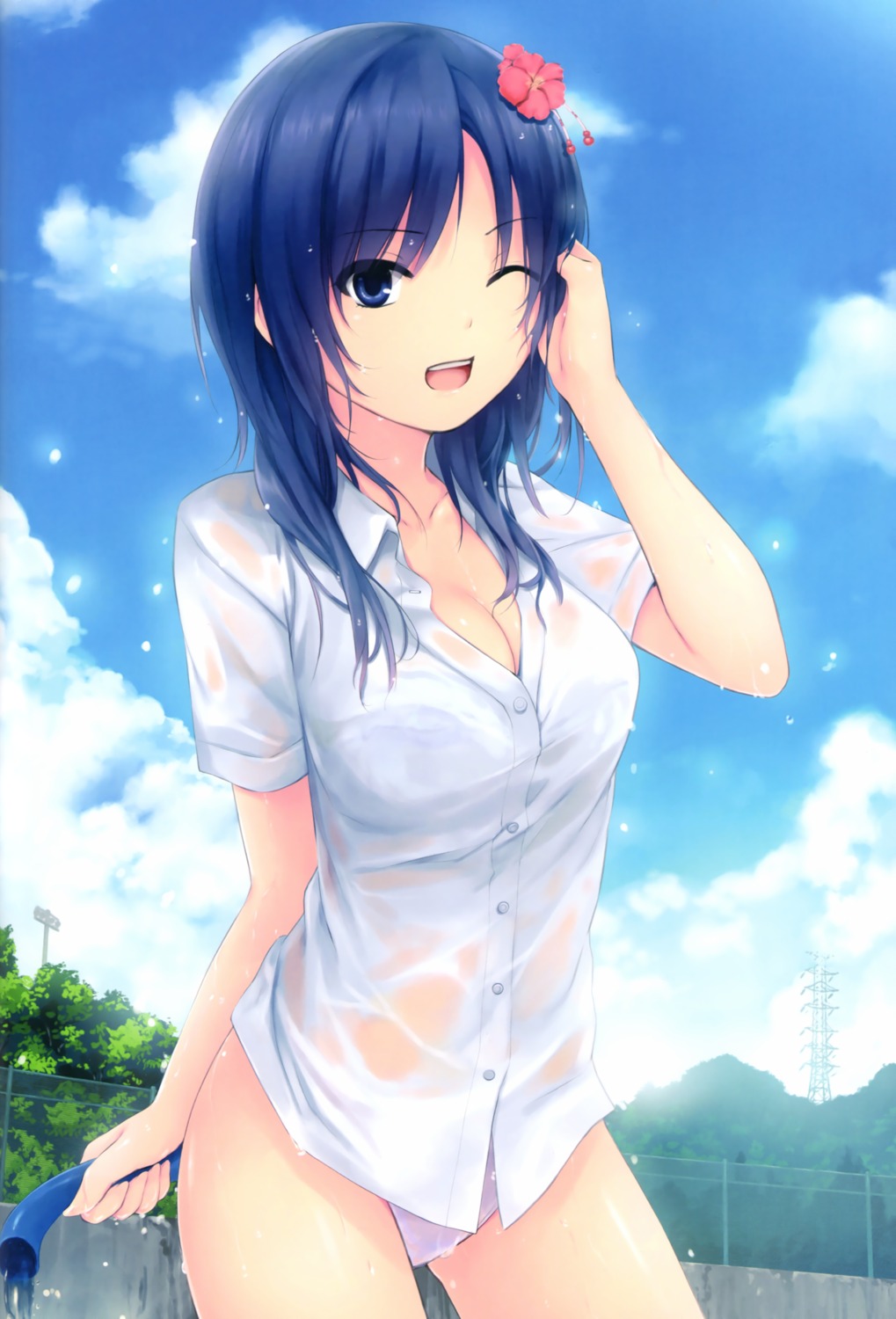 bra cleavage coffee-kizoku dress_shirt kaho_shiina_(coffee-kizoku) pantsu see_through wet wet_clothes