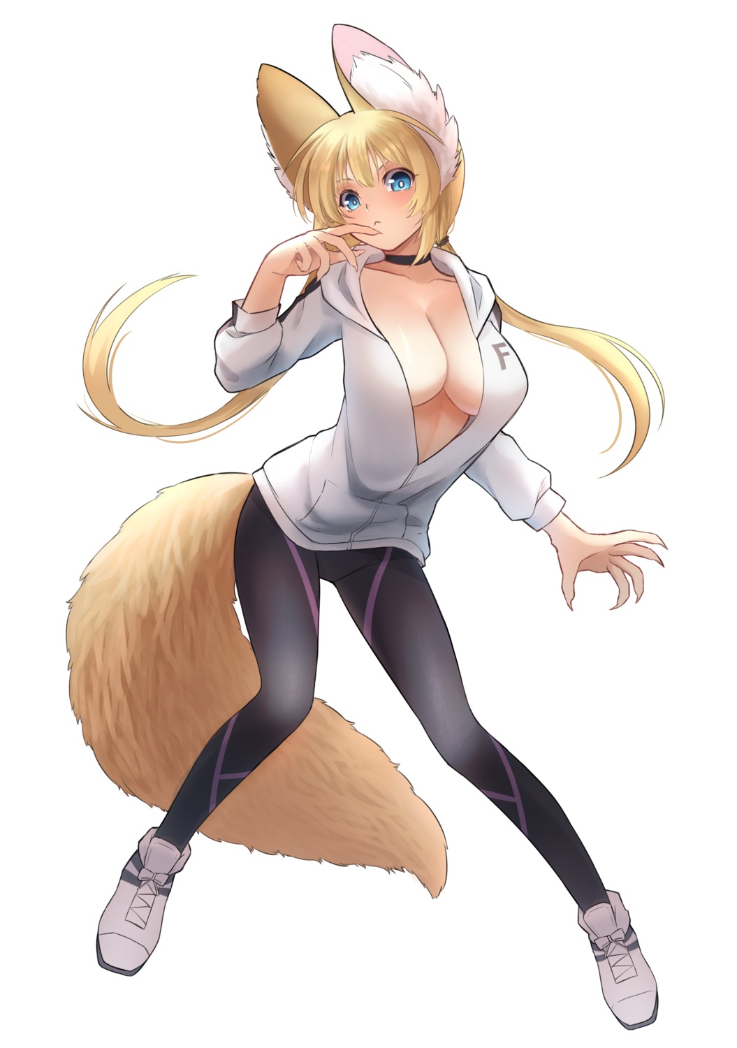 animal_ears cleavage kitsune no_bra tagme tail