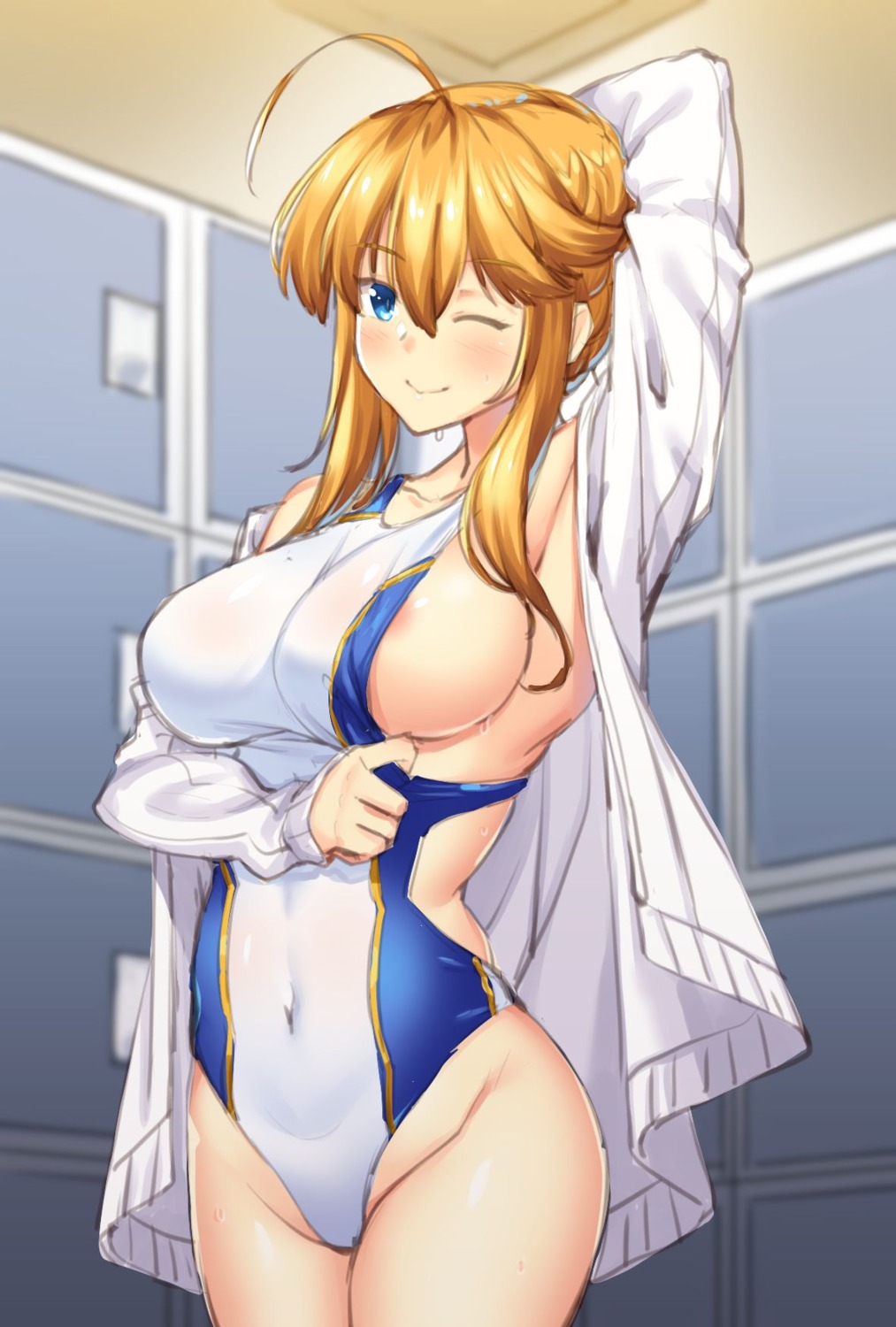 areola artoria_pendragon_(lancer) fate/grand_order merufena swimsuits wardrobe_malfunction