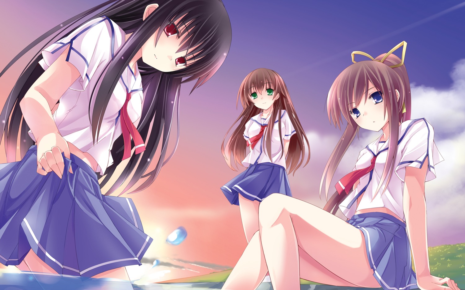 itou_hinako miyazawa_midori mutou_kurihito natsu_no_ame segawa_rikako seifuku wallpaper