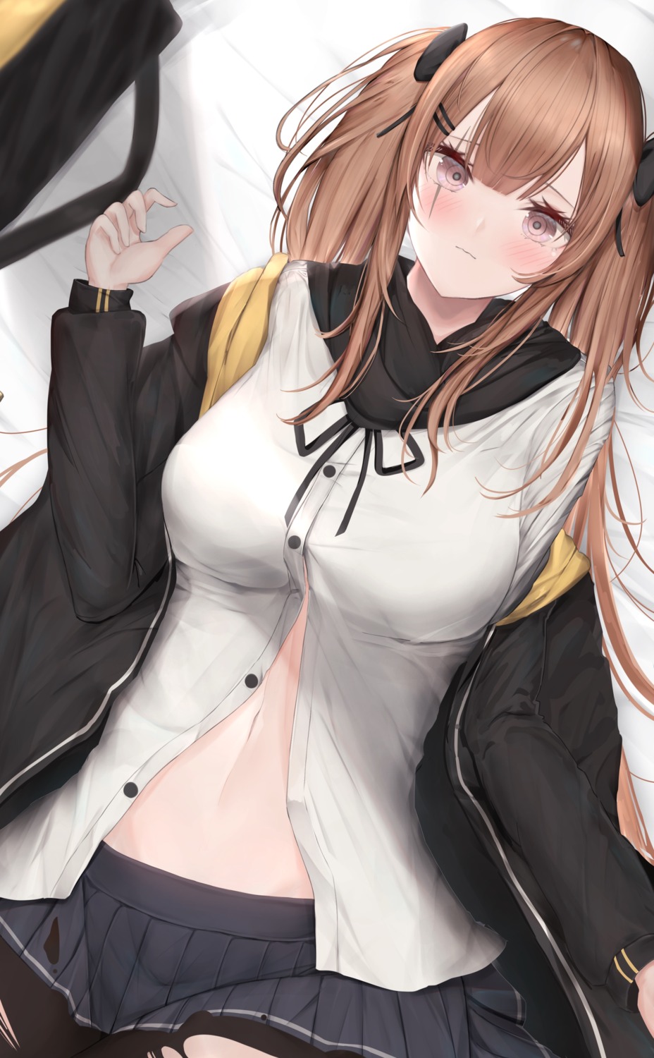 girls_frontline mo_(mainiti_omoti) open_shirt pantyhose torn_clothes ump9_(girls_frontline)