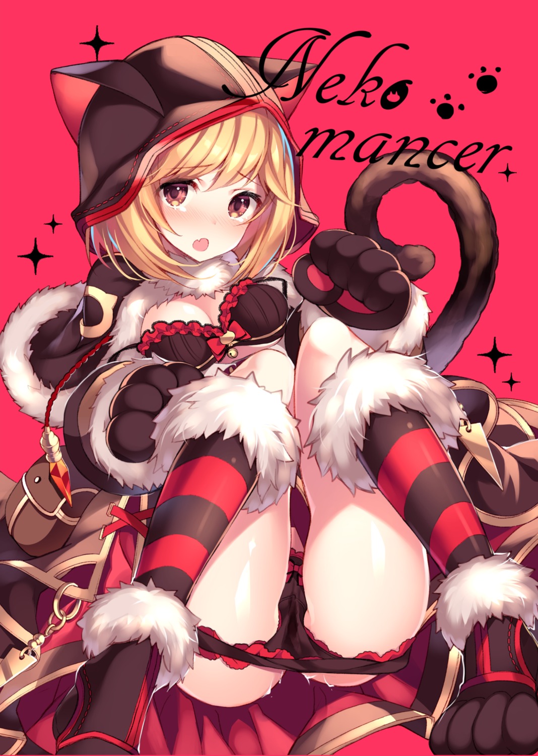 animal_ears bra cleavage djeeta_(granblue_fantasy) granblue_fantasy holmemee pantsu panty_pull pussy_juice tail