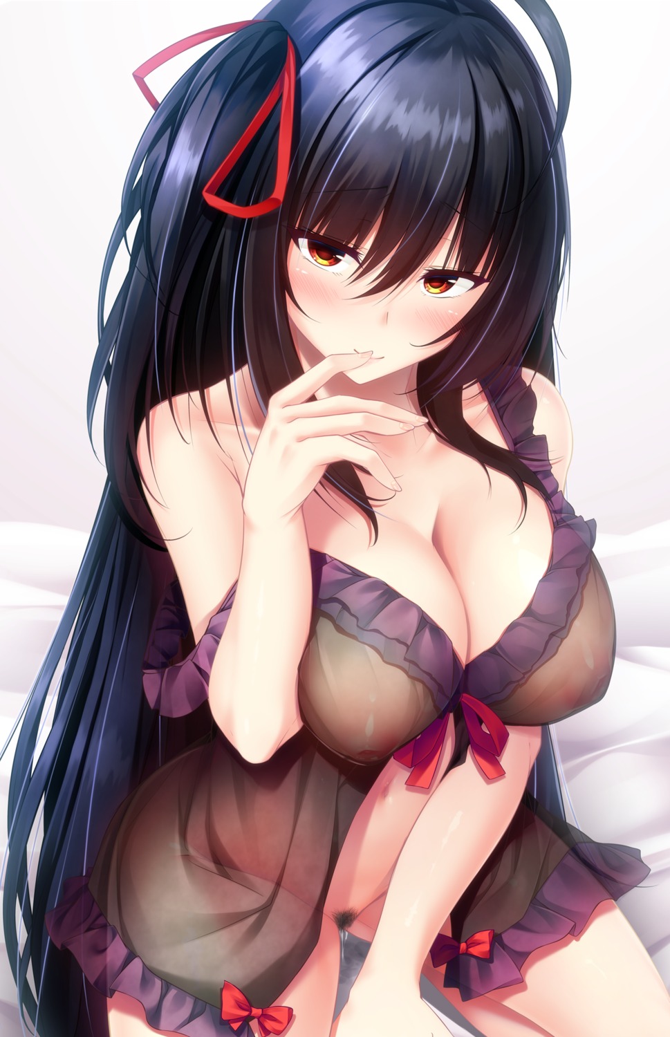 azur_lane breast_hold hukairi_botan lingerie nipples nopan pubic_hair pussy_juice see_through taihou_(azur_lane)