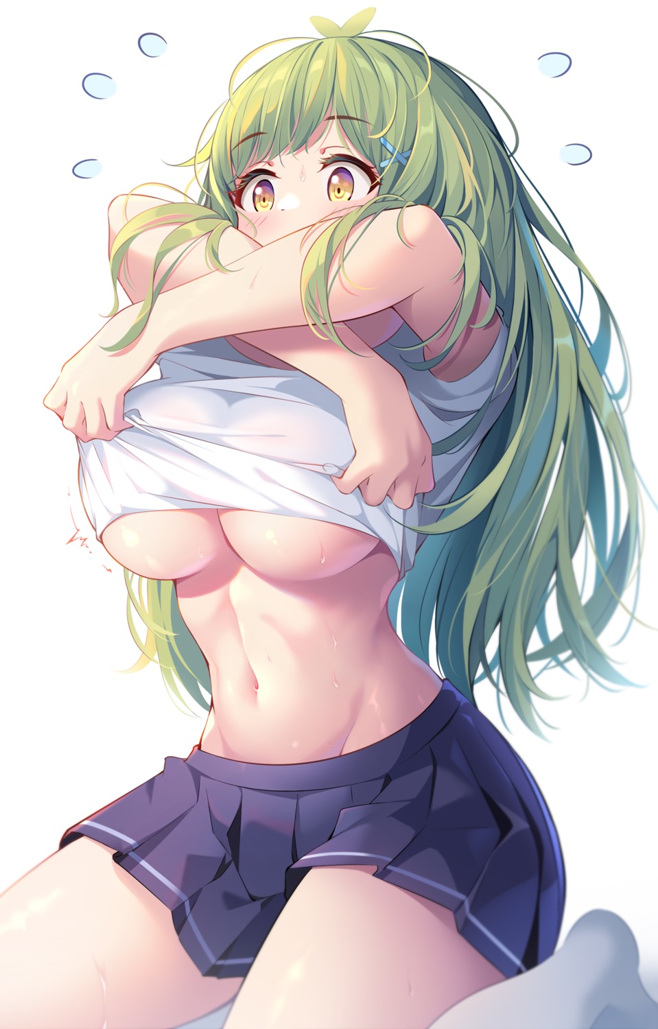 kagami_(galgamesion) no_bra seifuku shirt_lift underboob undressing