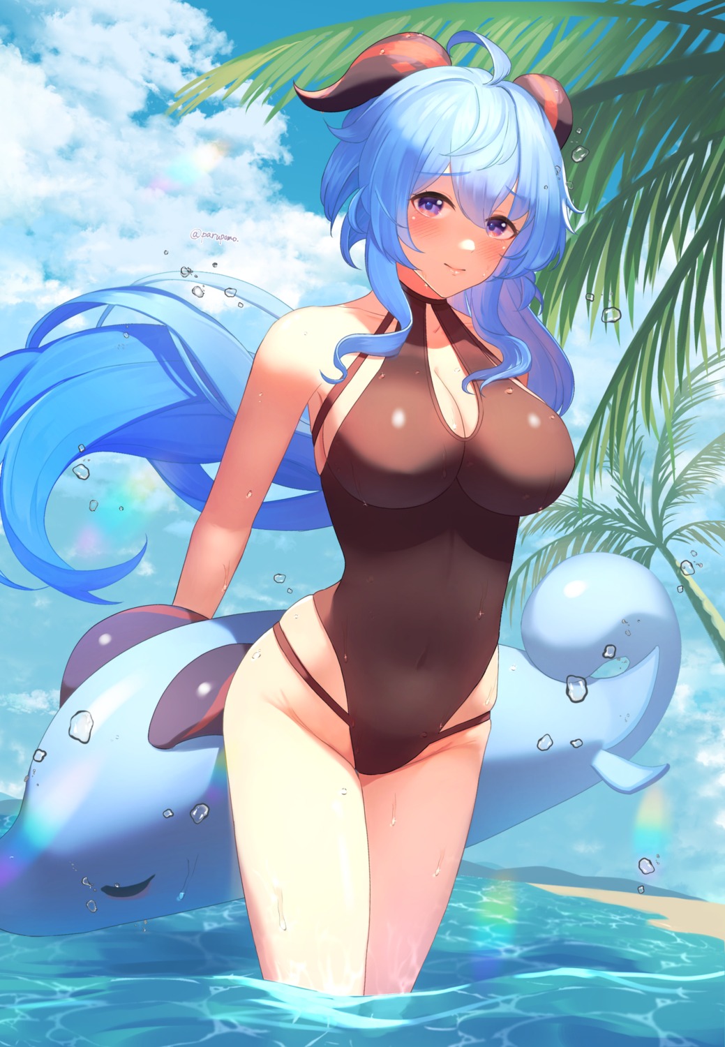 cleavage ganyu genshin_impact horns parupome swimsuits wet