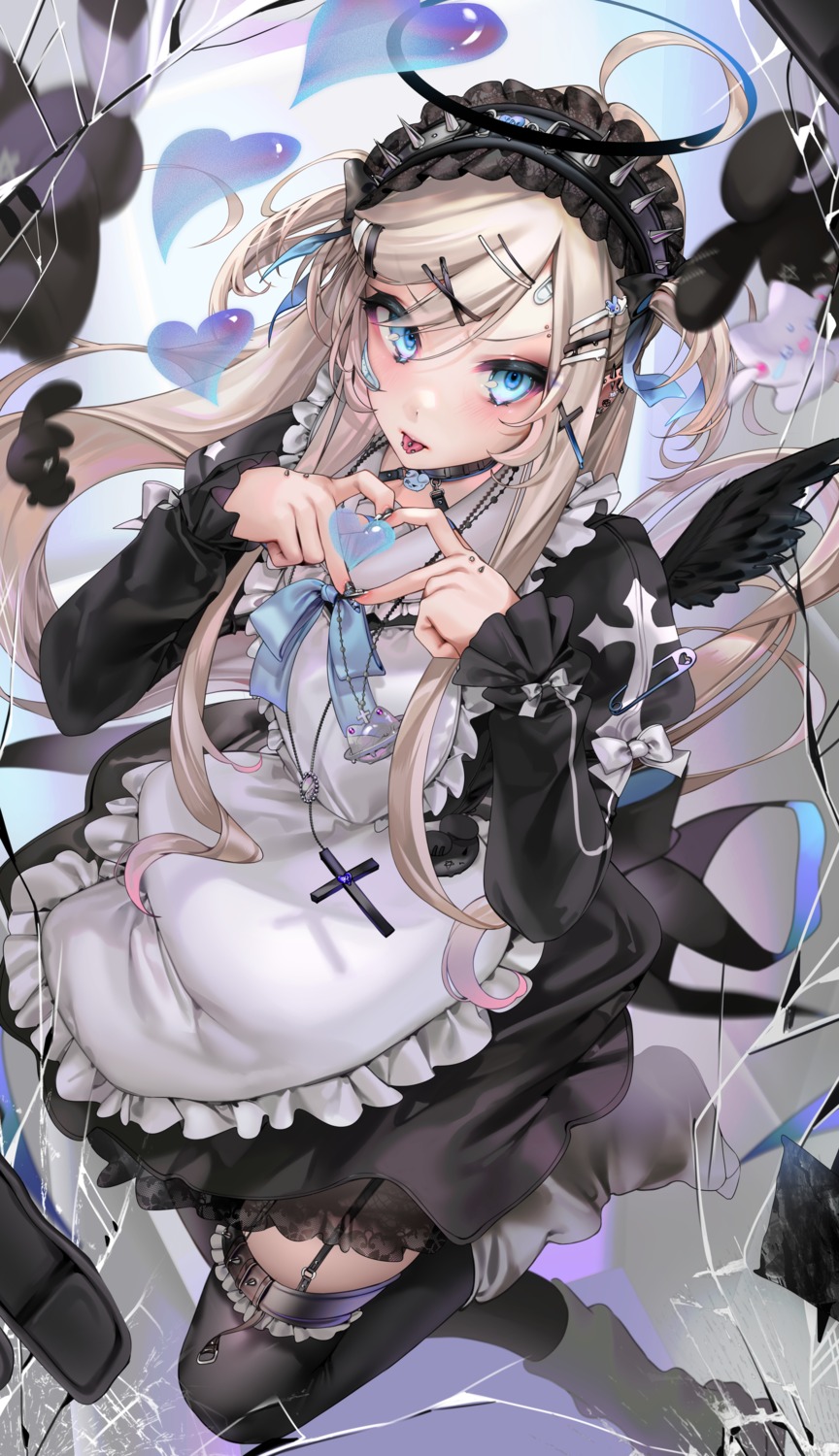 angel bandaid helena_(unxi) maid stockings thighhighs unxi wings