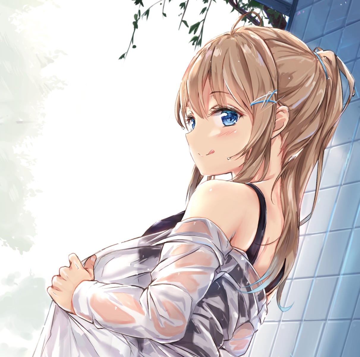 dress_shirt na_kyo school_swimsuit see_through swimsuits undressing wet_clothes