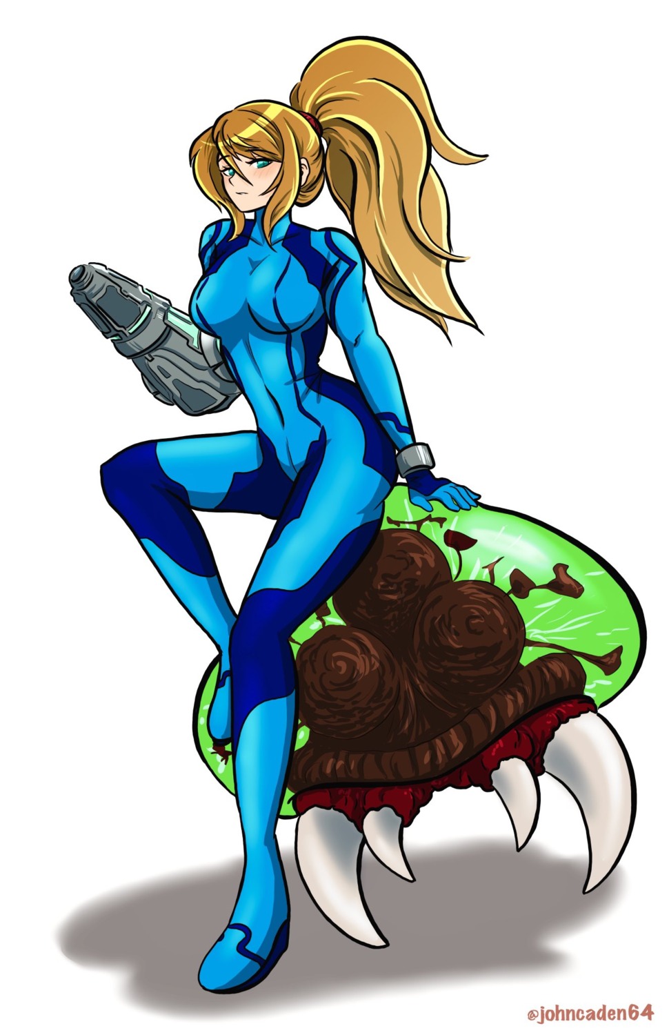 bodysuit johncaden metroid metroid_(creature) metroid_dread samus_aran weapon