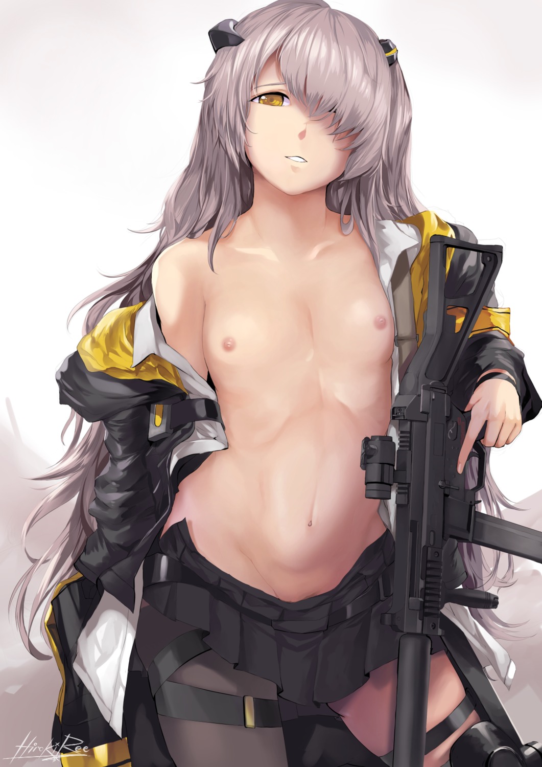 breasts girls_frontline gun hiroki_ree nipples no_bra nopan open_shirt ump45_(girls_frontline)