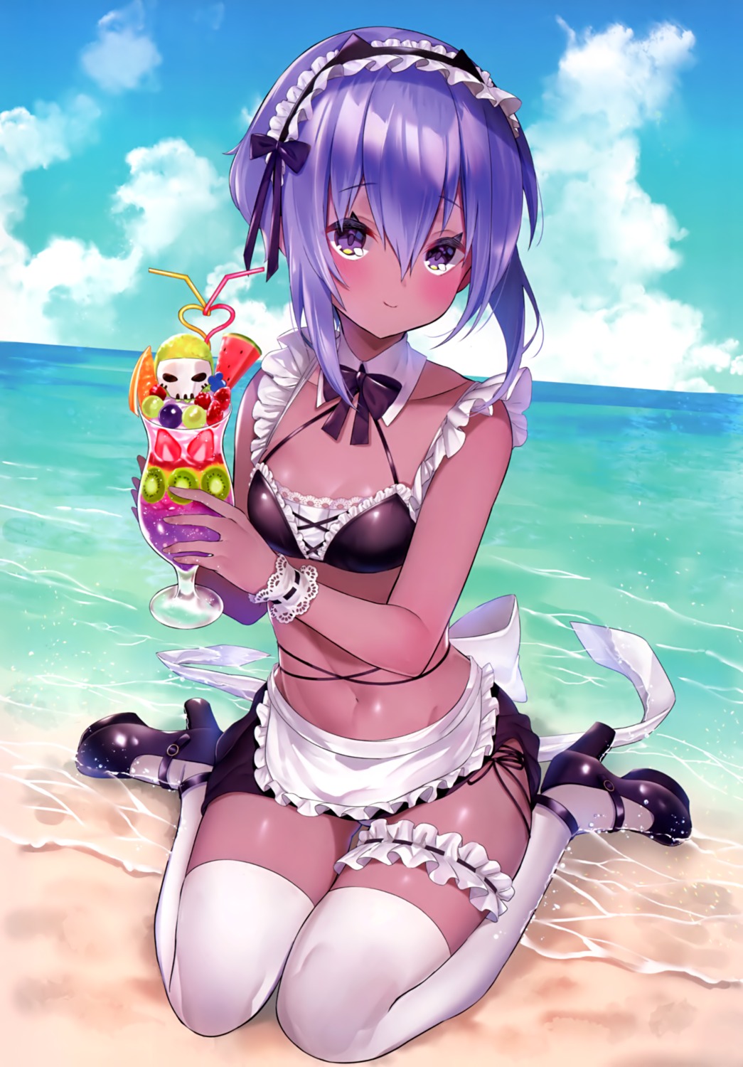 bikini_top fate/grand_order garter hassan_of_serenity_(fate) heels maid suzuho_hotaru swimsuits thighhighs wet