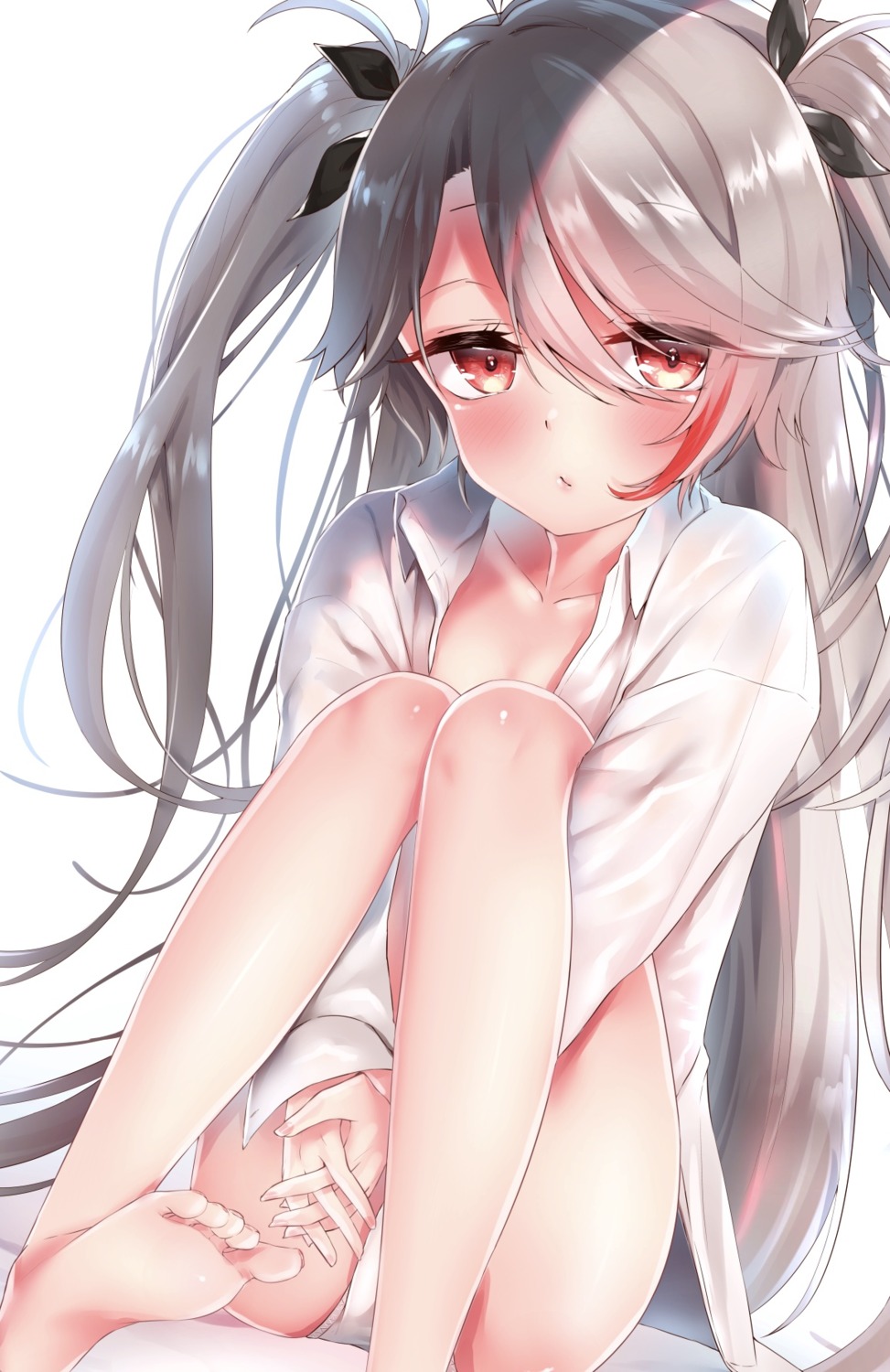 azur_lane dress_shirt feet pantsu prinz_eugen_(azur_lane) see_through touwa_iyo