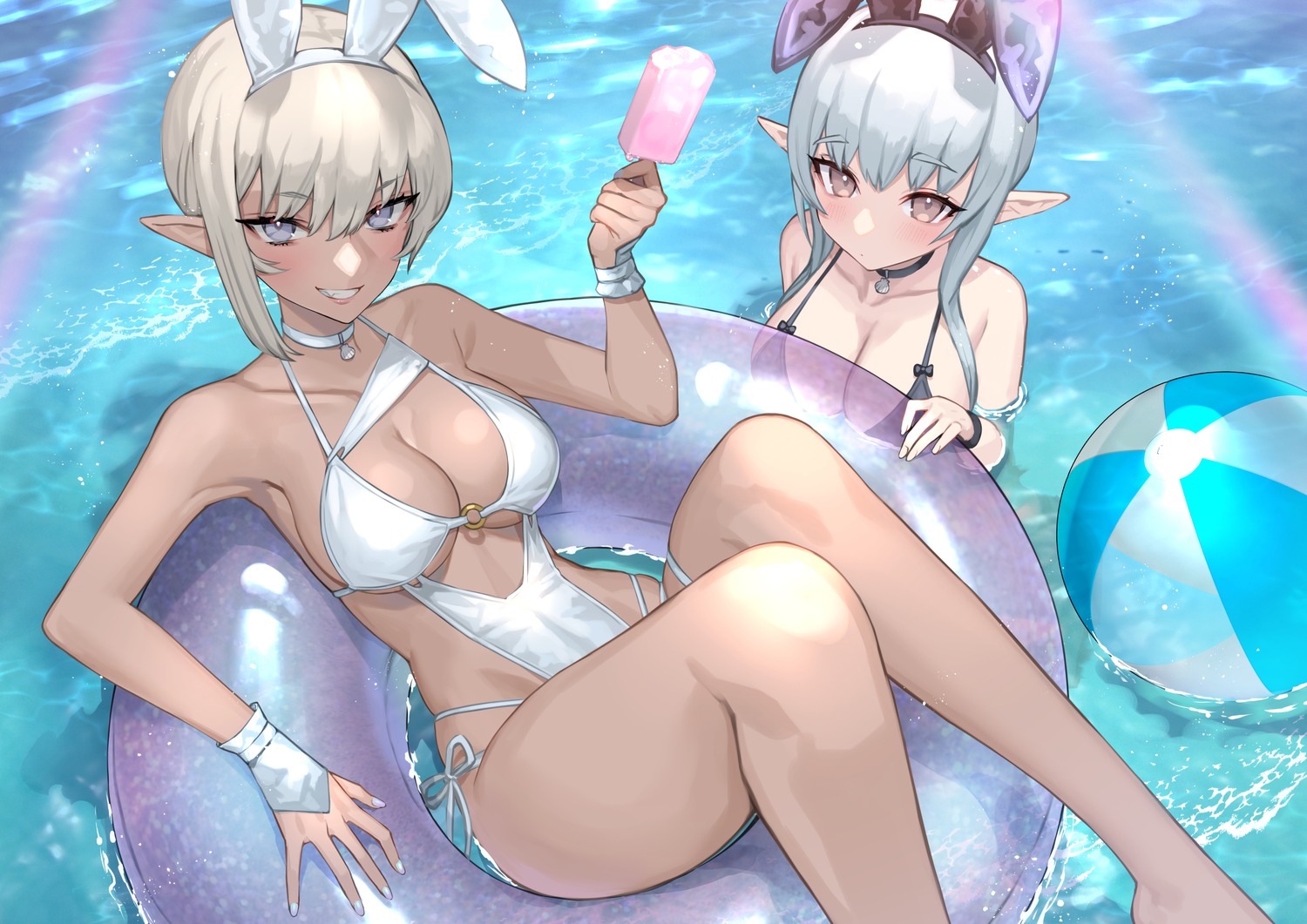 animal_ears bunny_ears hitowa pointy_ears swimsuits wet