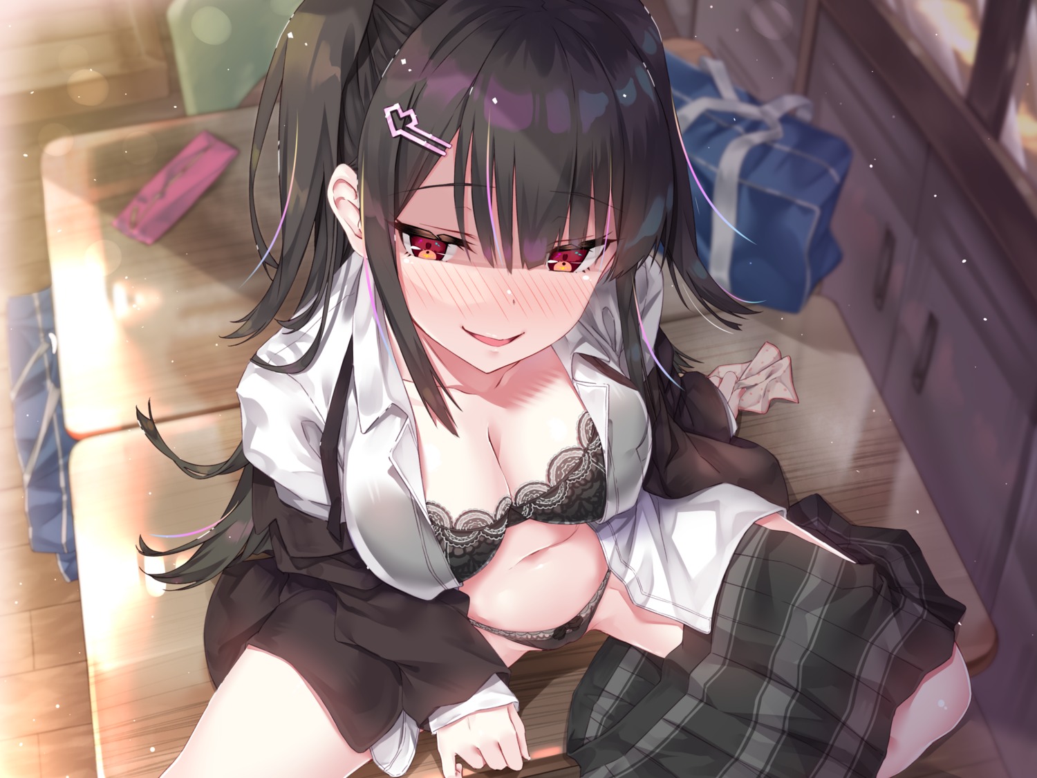 bra open_shirt pantsu rozea see_through seifuku