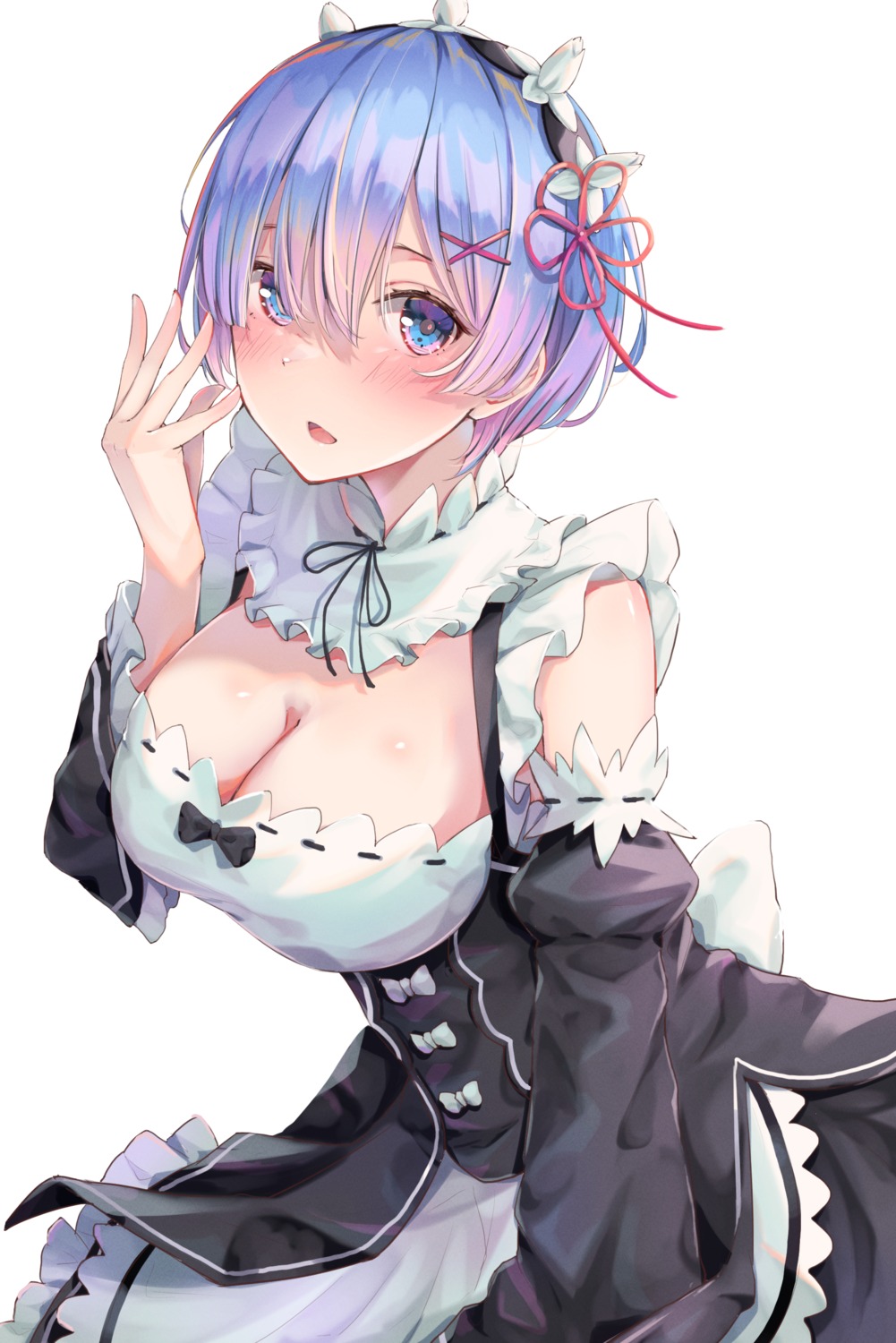 cleavage maid no_bra re_zero_kara_hajimeru_isekai_seikatsu rem_(re_zero) skirt_lift yuunamida_uyu