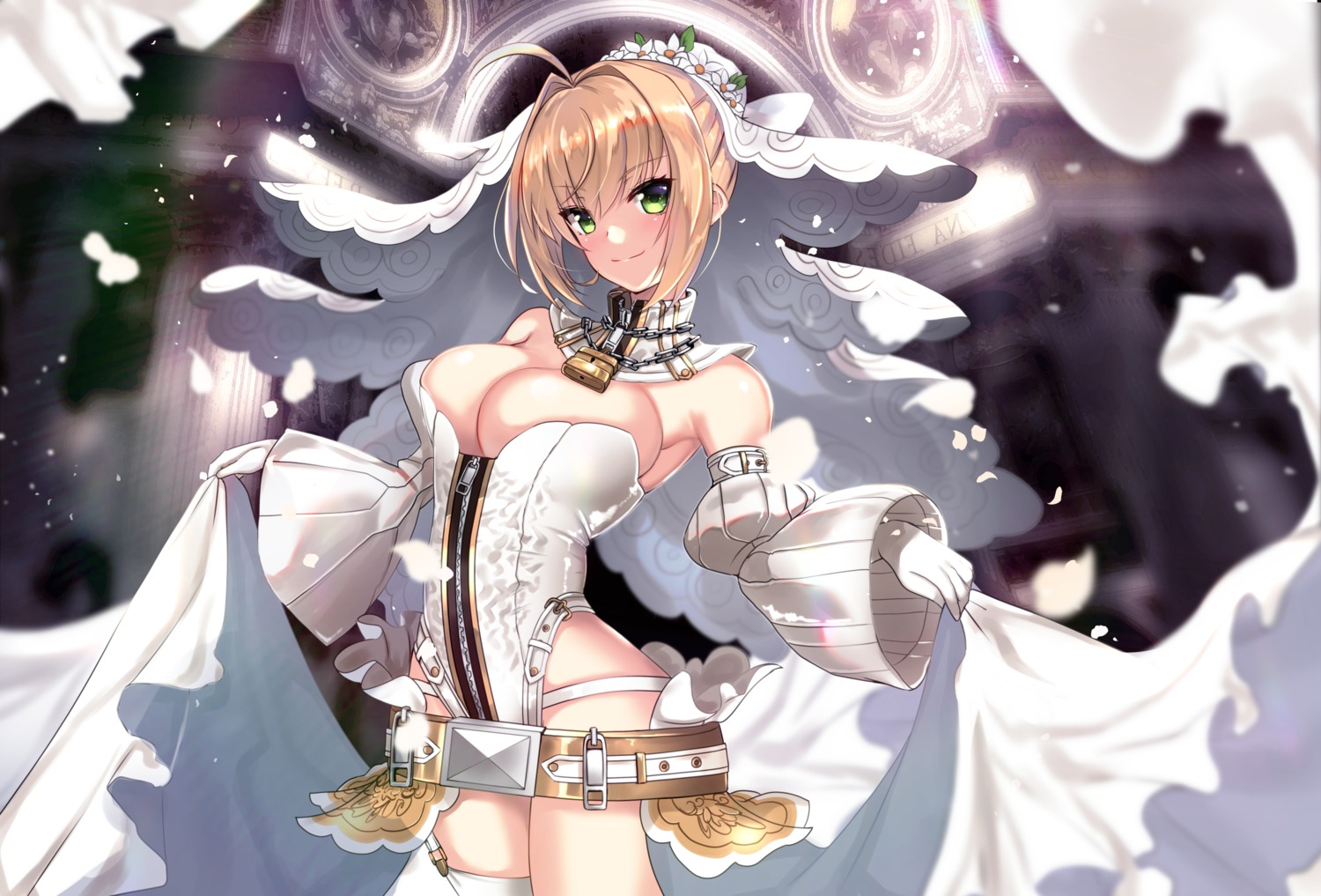 cleavage fate/grand_order leotard no_bra saber_bride saber_extra stockings thighhighs untsue