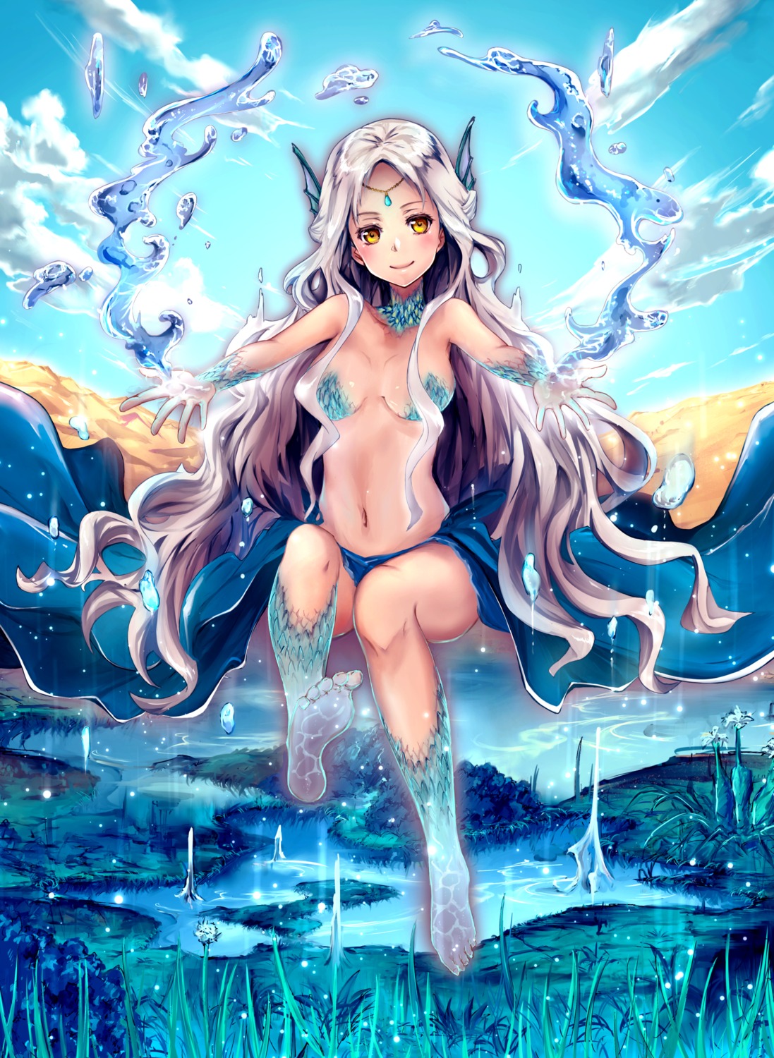 bikini_top cleavage feet konone_(pixiv_6481773) monster_girl swimsuits