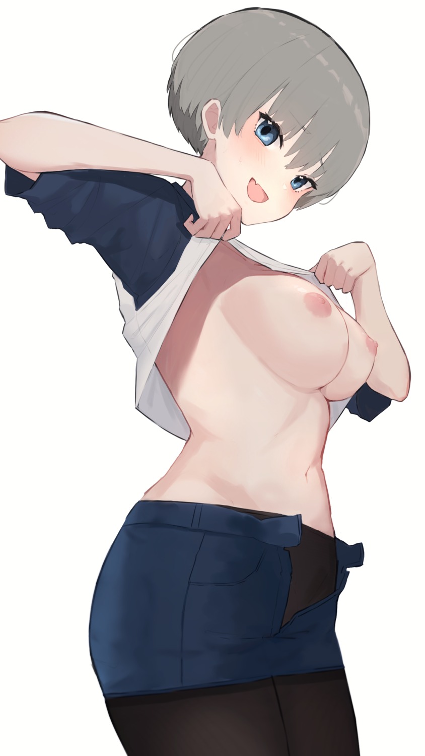 breasts hiepita97 nipples no_bra pantyhose shirt_lift undressing uzaki-chan_wa_asobi_tai! uzaki_hana