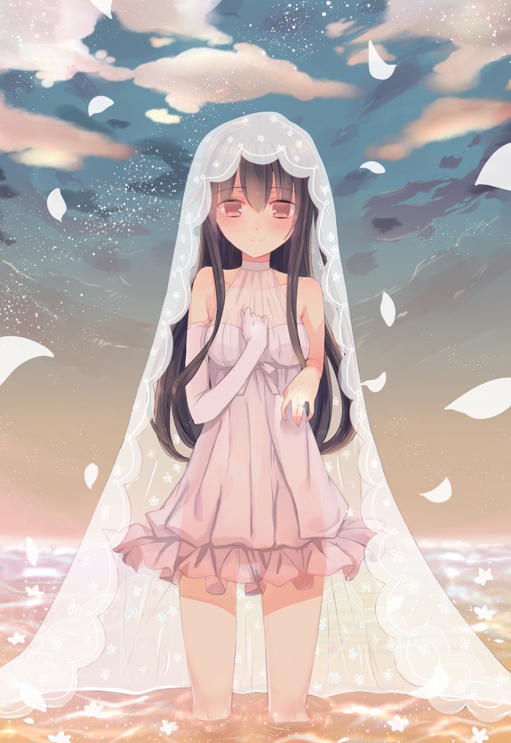 dress hatsushimo_(kancolle) kanae_nagiki kantai_collection see_through wedding_dress wet