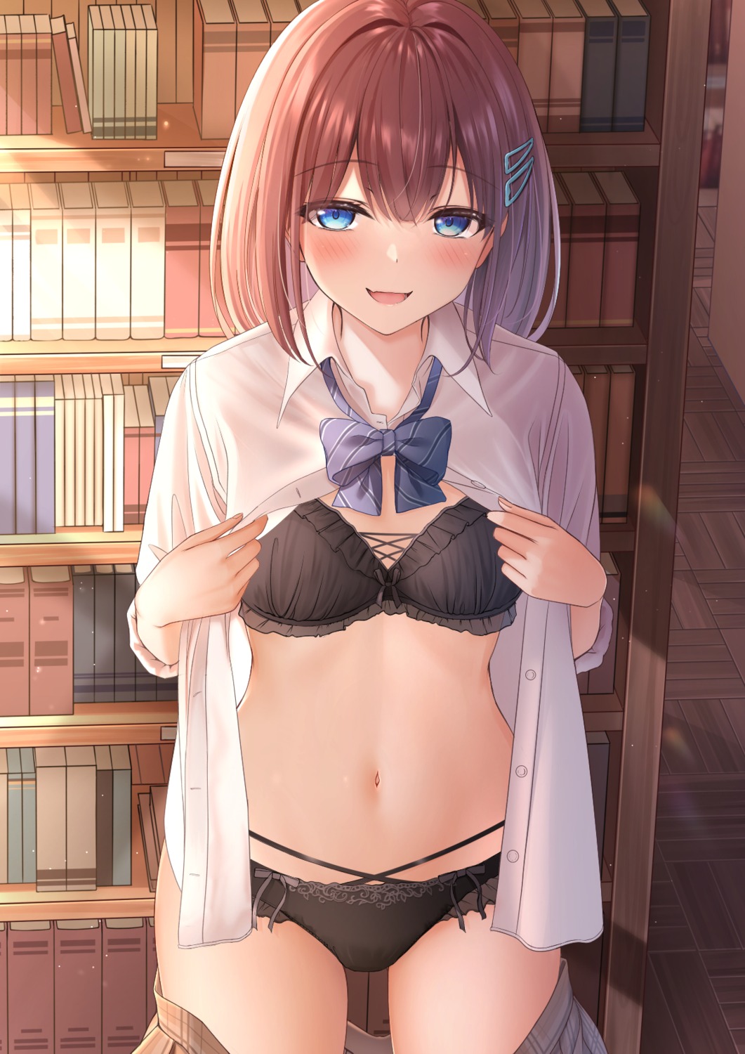 bra monaka_curl open_shirt pantsu seifuku undressing