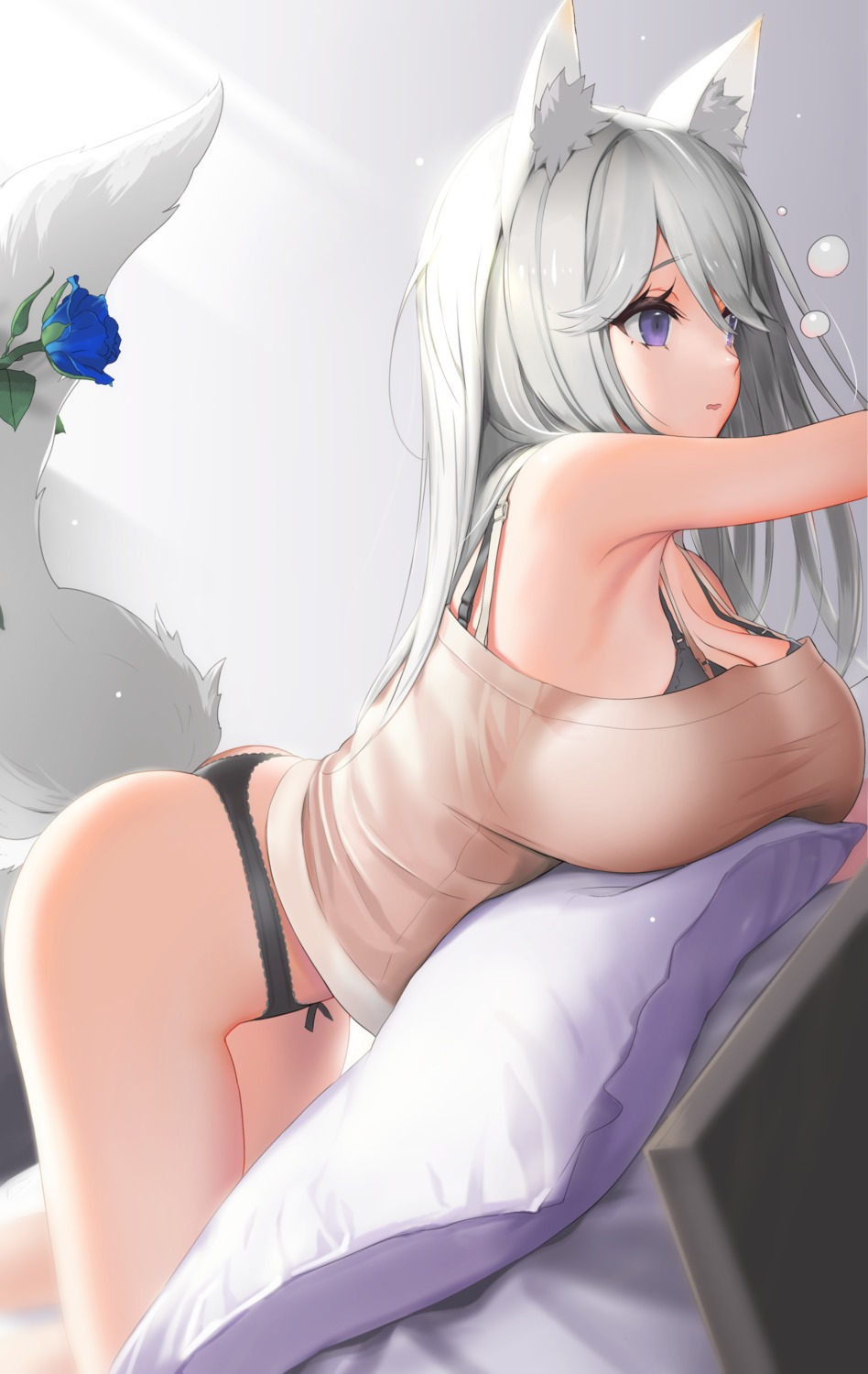 animal_ears bra kitsune nanam_(nanam_sk) pantsu tail