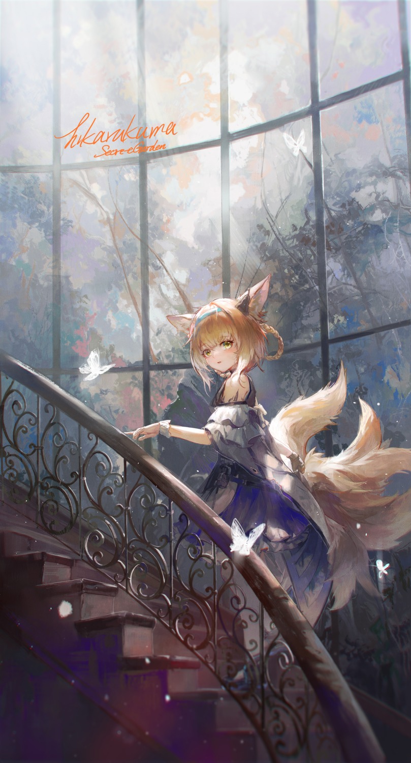 animal_ears arknights daylightallure dress kitsune suzuran_(arknights) tail