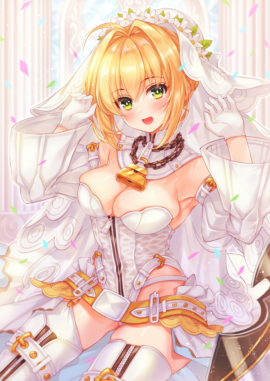 fate/grand_order garter leotard no_bra pika_mouse saber saber_bride saber_extra stockings thighhighs