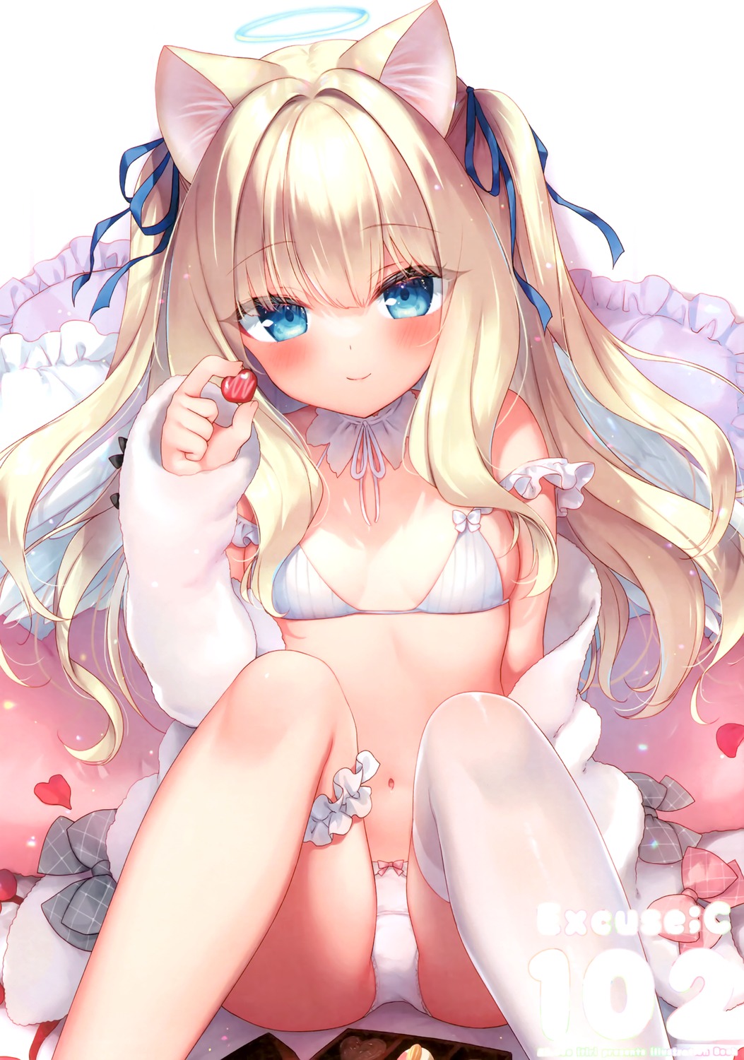 23.4° aimyu_(ichiri) animal_ears bra daten_keikaku garter ichiri loli nekomimi open_shirt pantsu tail thighhighs